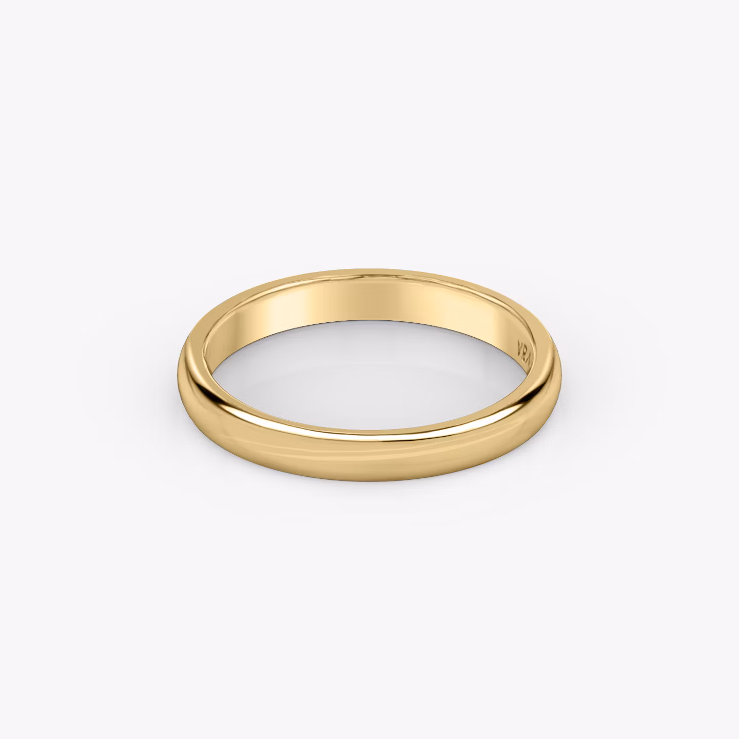 3mm yellow gold domed wedding band with polished finish, displayed on white background.