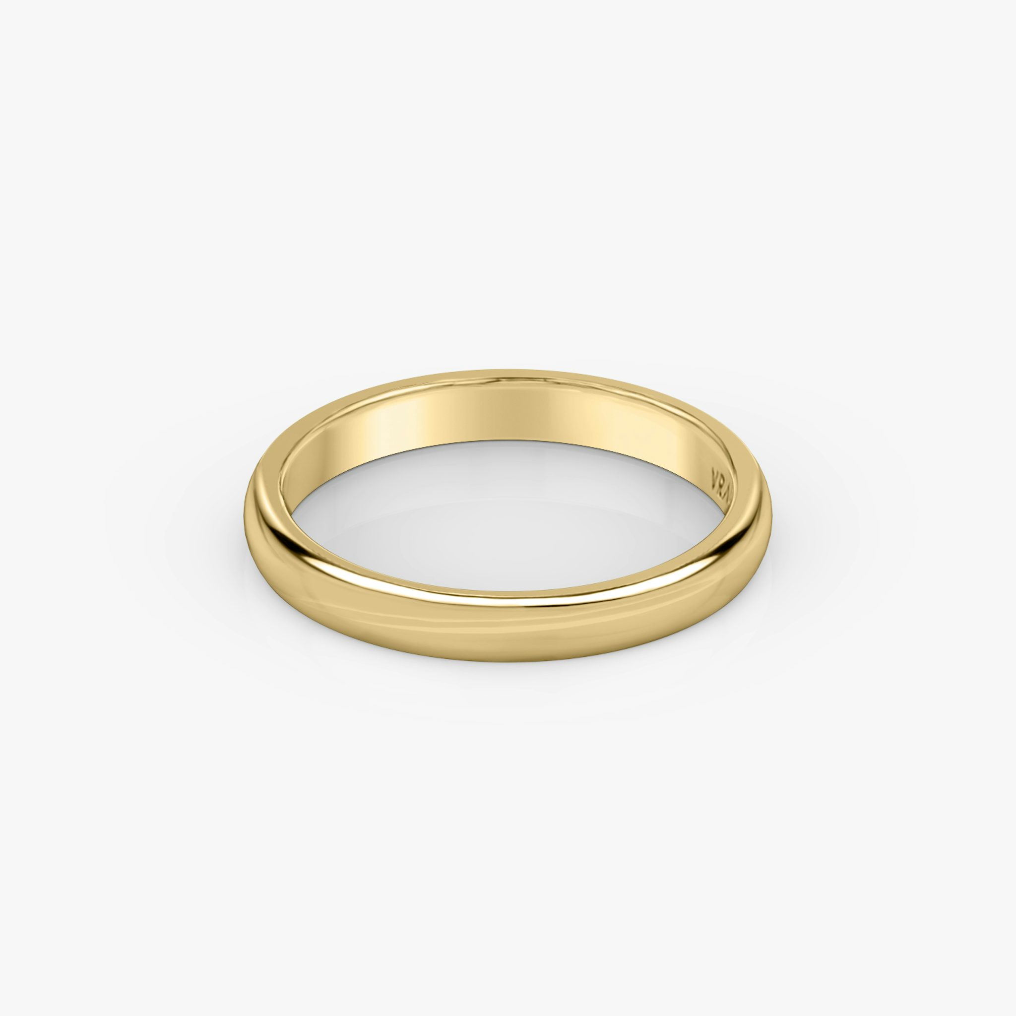 3mm yellow gold domed wedding band with polished finish, displayed on white background.