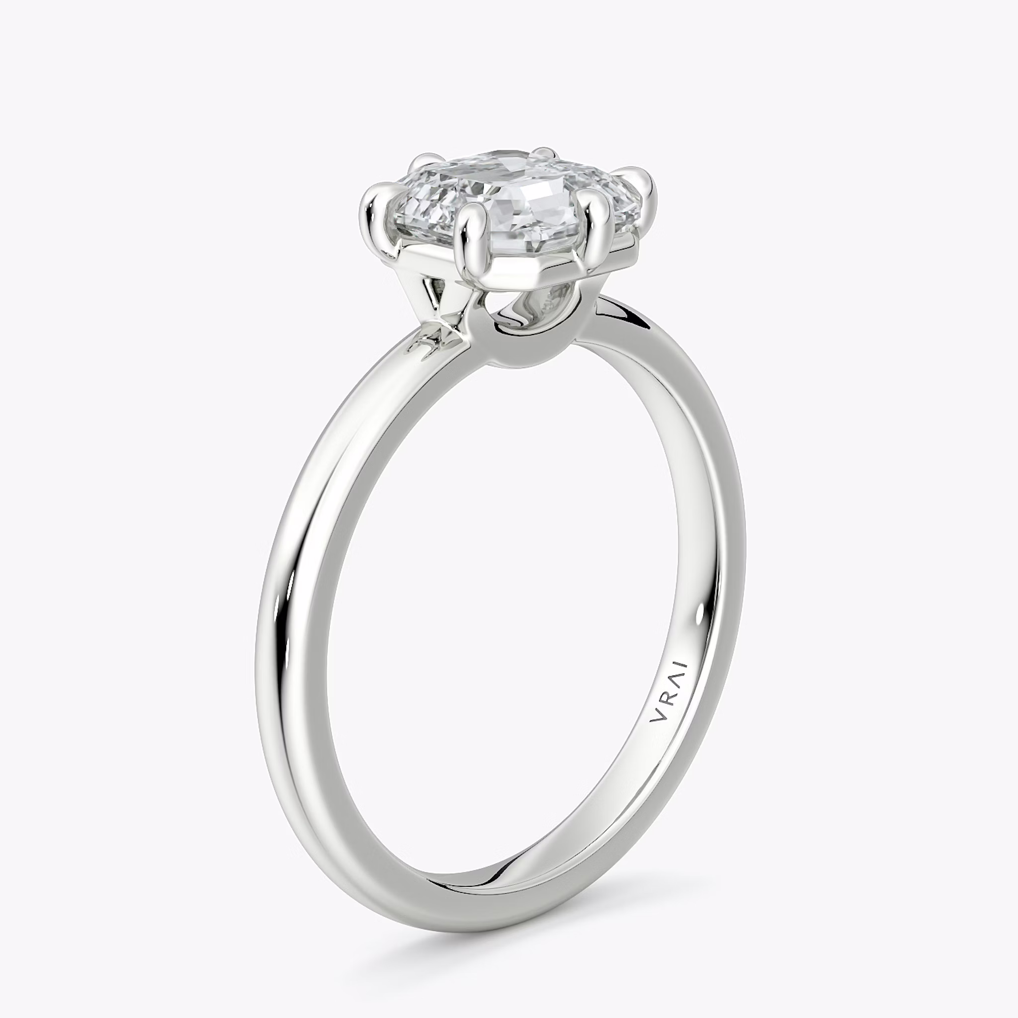 The Signature 6 Prong | Asscher | 18k | White Gold | bandAccent: Plain | bandWidth: large | hiddenHalo: no | diamondOrientation: vertical | caratWeight: other