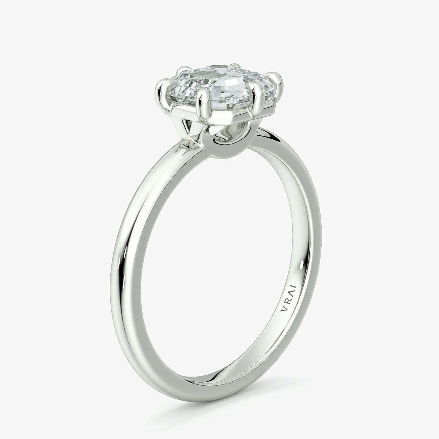 The Signature 6 Prong | Asscher | Platinum | bandAccent: Plain | bandWidth: large | hiddenHalo: no | diamondOrientation: vertical | caratWeight: other