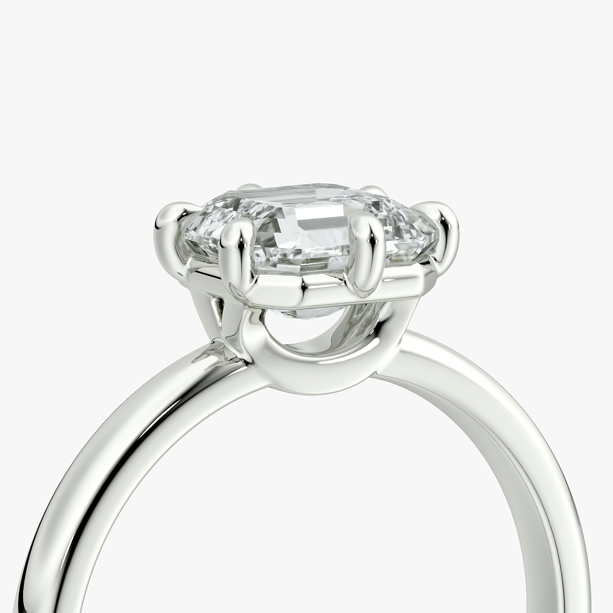 The Signature 6 Prong | Asscher | 18k | White Gold | bandAccent: Plain | bandWidth: large | hiddenHalo: no | diamondOrientation: vertical | caratWeight: other