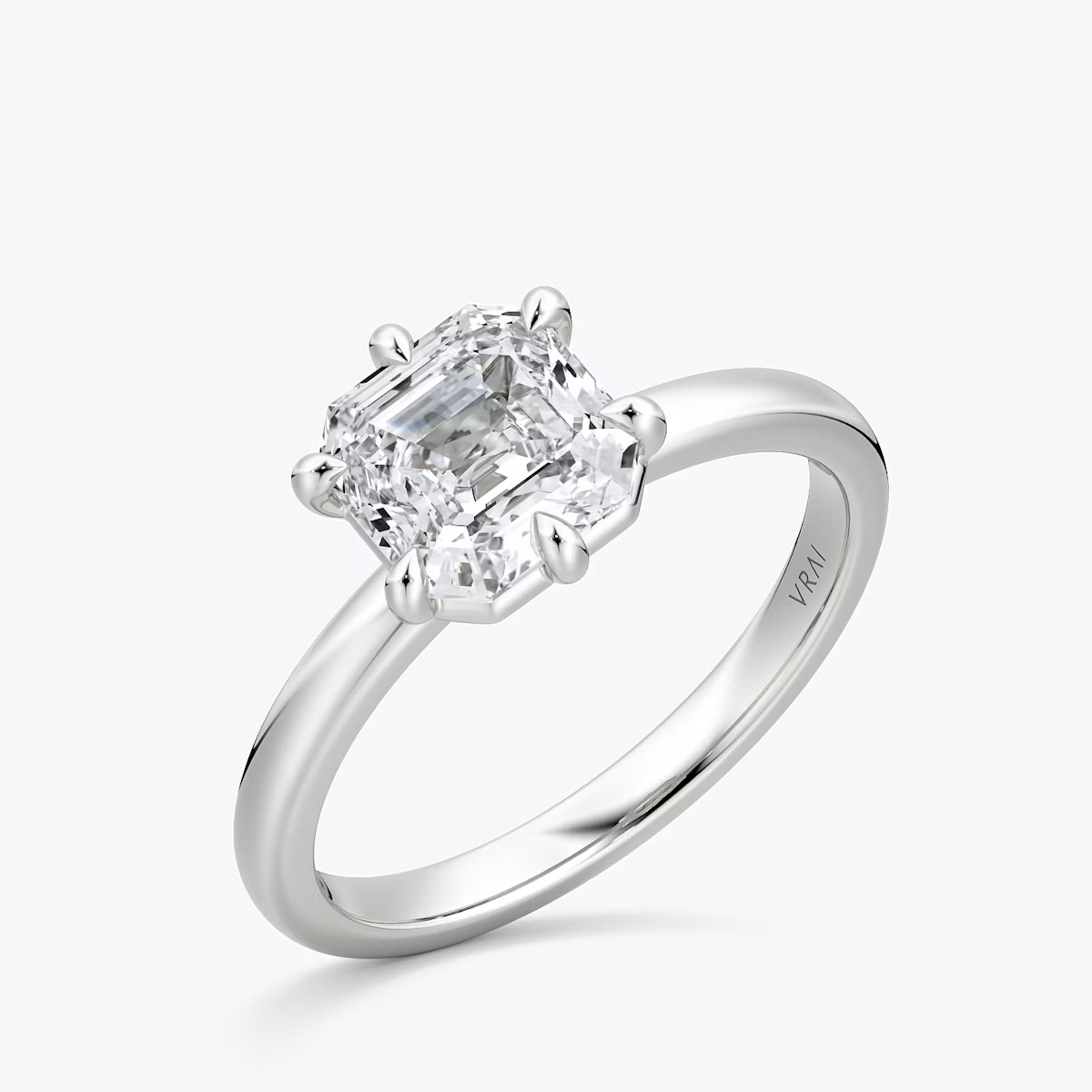 The Signature 6 Prong | Asscher | 18k | White Gold | bandAccent: Plain | bandWidth: large | hiddenHalo: no | diamondOrientation: vertical | caratWeight: other