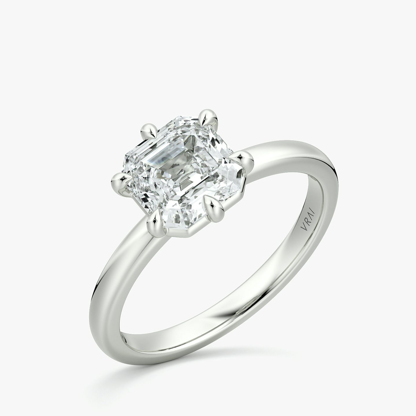 The Signature 6 Prong | Asscher | Platinum | bandAccent: Plain | bandWidth: large | hiddenHalo: no | diamondOrientation: vertical | caratWeight: other