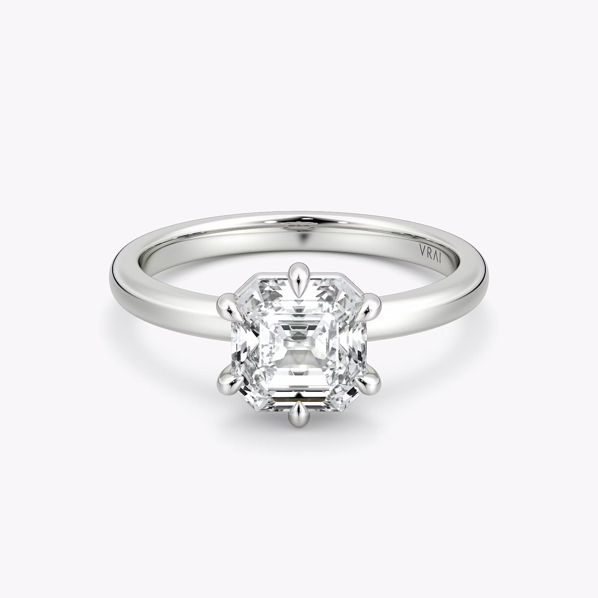 The Signature 6 Prong | Asscher | 18k | White Gold | bandAccent: Plain | bandWidth: large | hiddenHalo: no | diamondOrientation: vertical | caratWeight: other