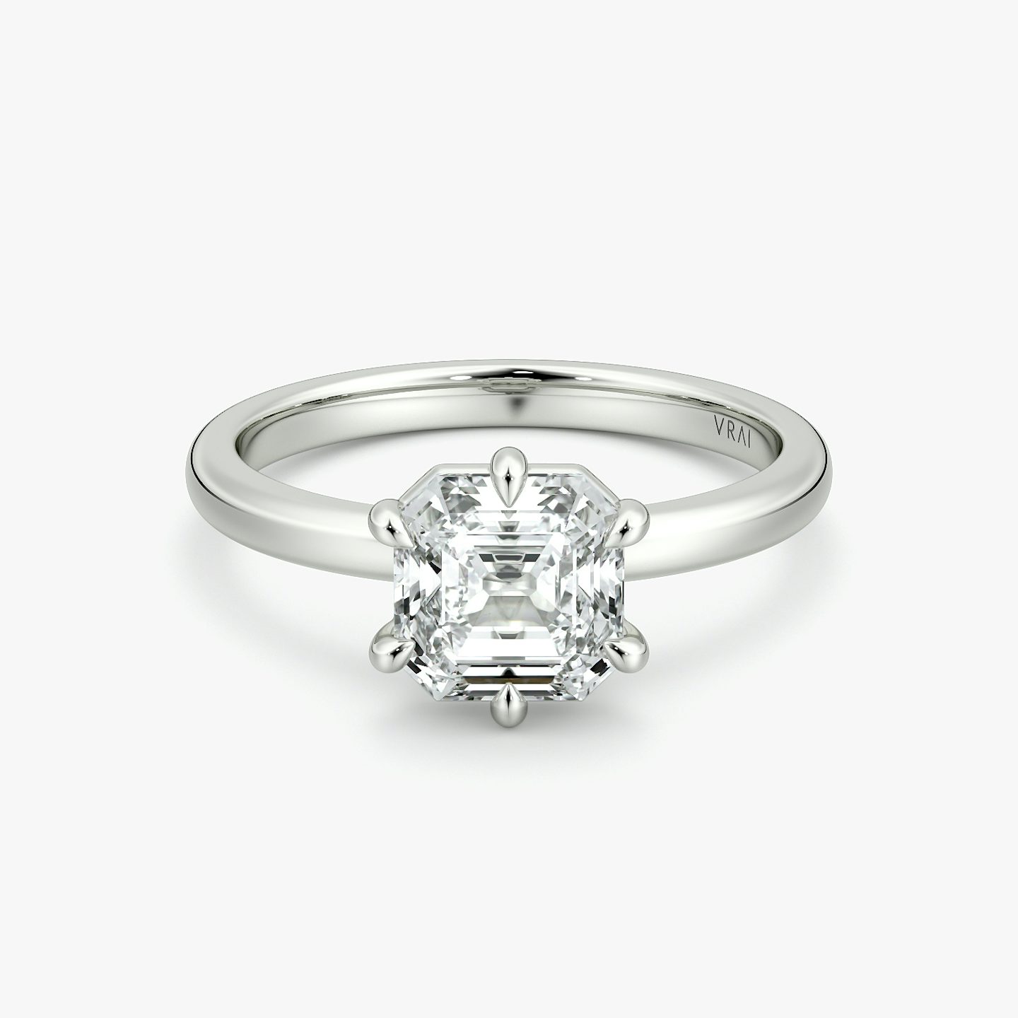 The Signature 6 Prong | Asscher | Platinum | bandAccent: Plain | bandWidth: large | hiddenHalo: no | diamondOrientation: vertical | caratWeight: other