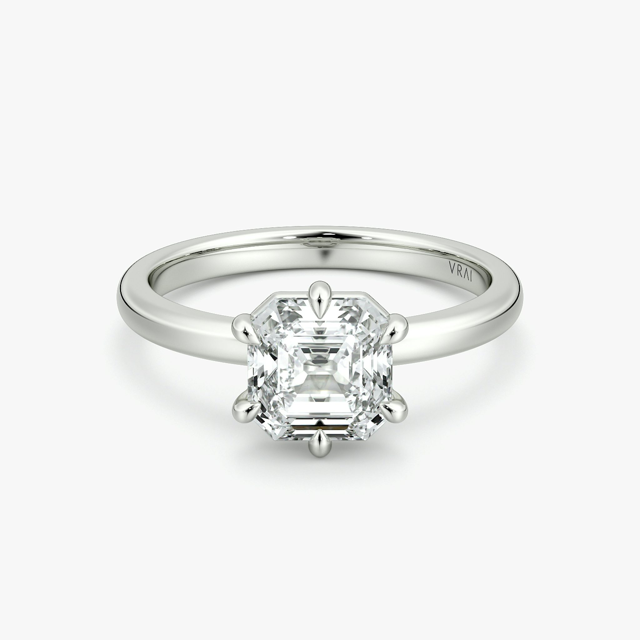 The Signature 6 Prong | Asscher | 18k | White Gold | bandAccent: Plain | bandWidth: large | hiddenHalo: no | diamondOrientation: vertical | caratWeight: other
