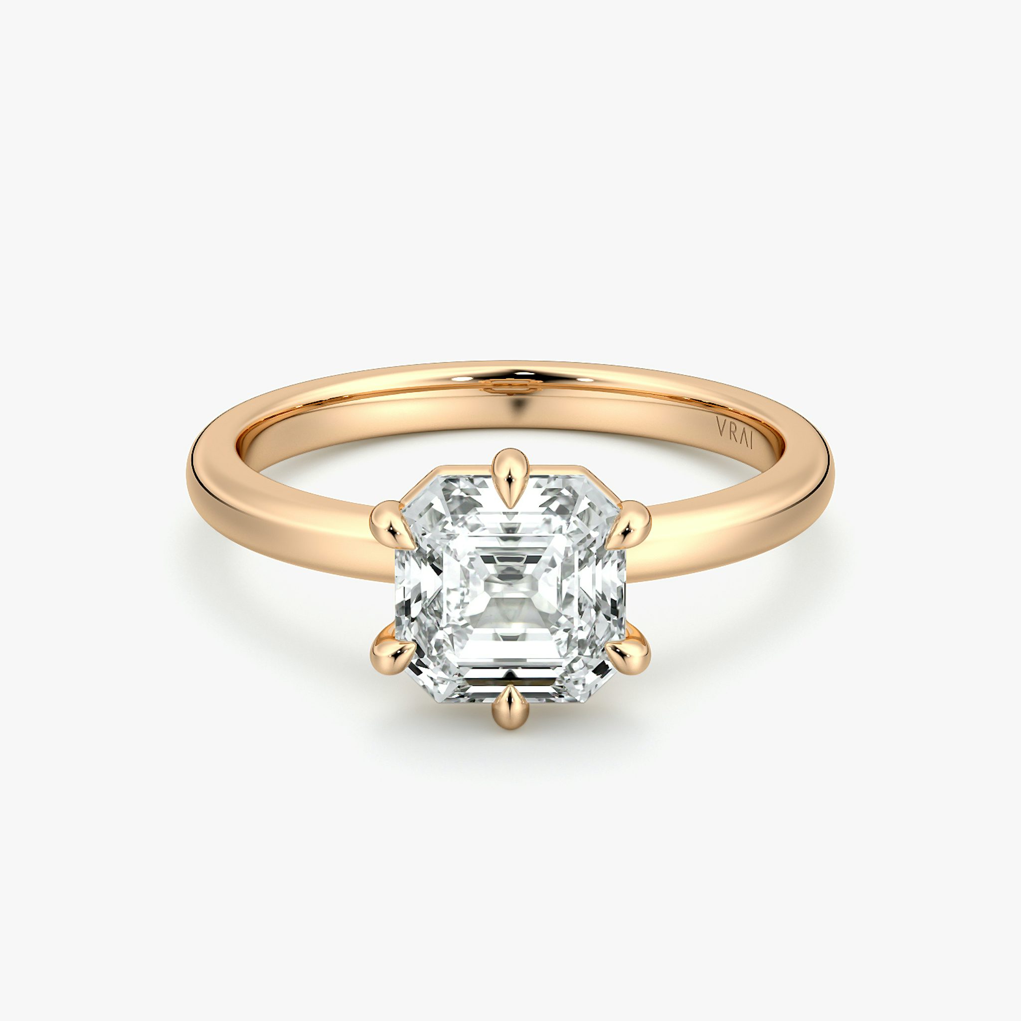 The Signature 6 Prong | Asscher | 14k | Rose Gold | bandAccent: Plain | bandWidth: large | hiddenHalo: no | diamondOrientation: vertical | caratWeight: other