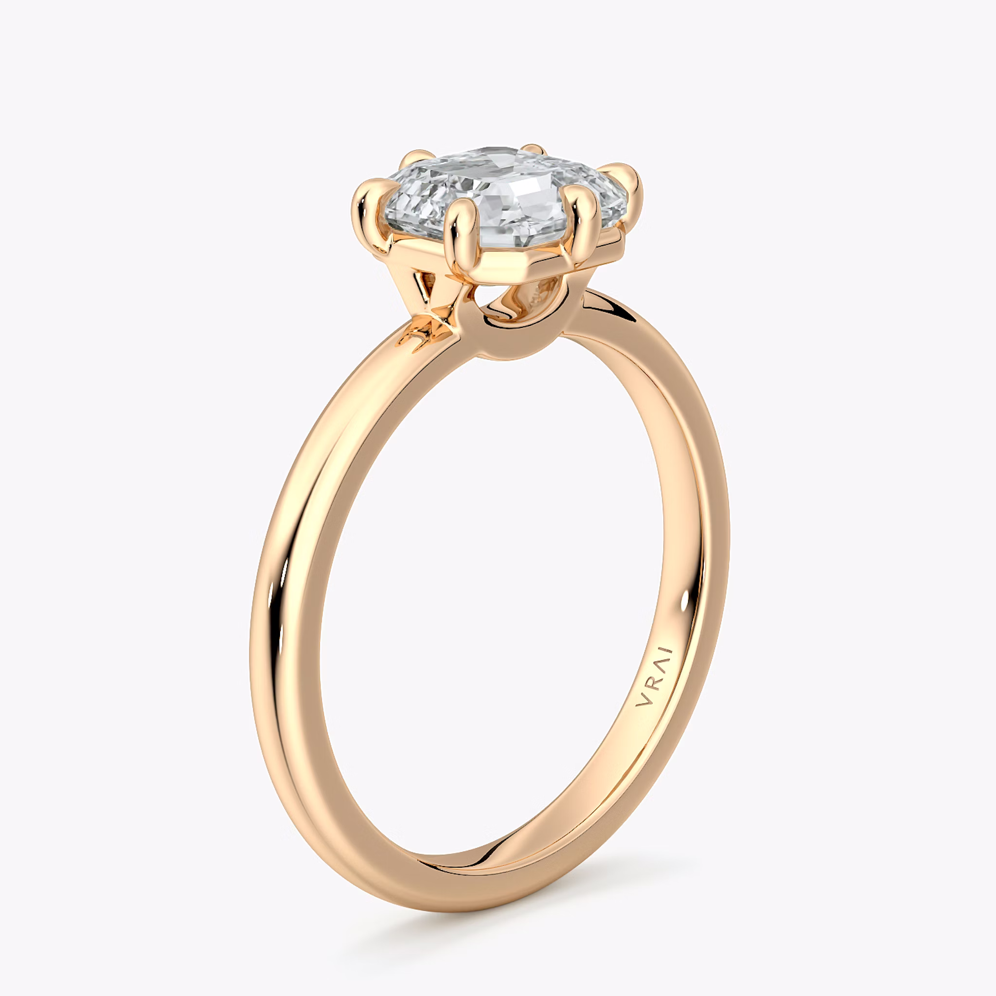 The Signature 6 Prong | Asscher | 14k | Rose Gold | bandAccent: Plain | bandWidth: large | hiddenHalo: no | diamondOrientation: vertical | caratWeight: other