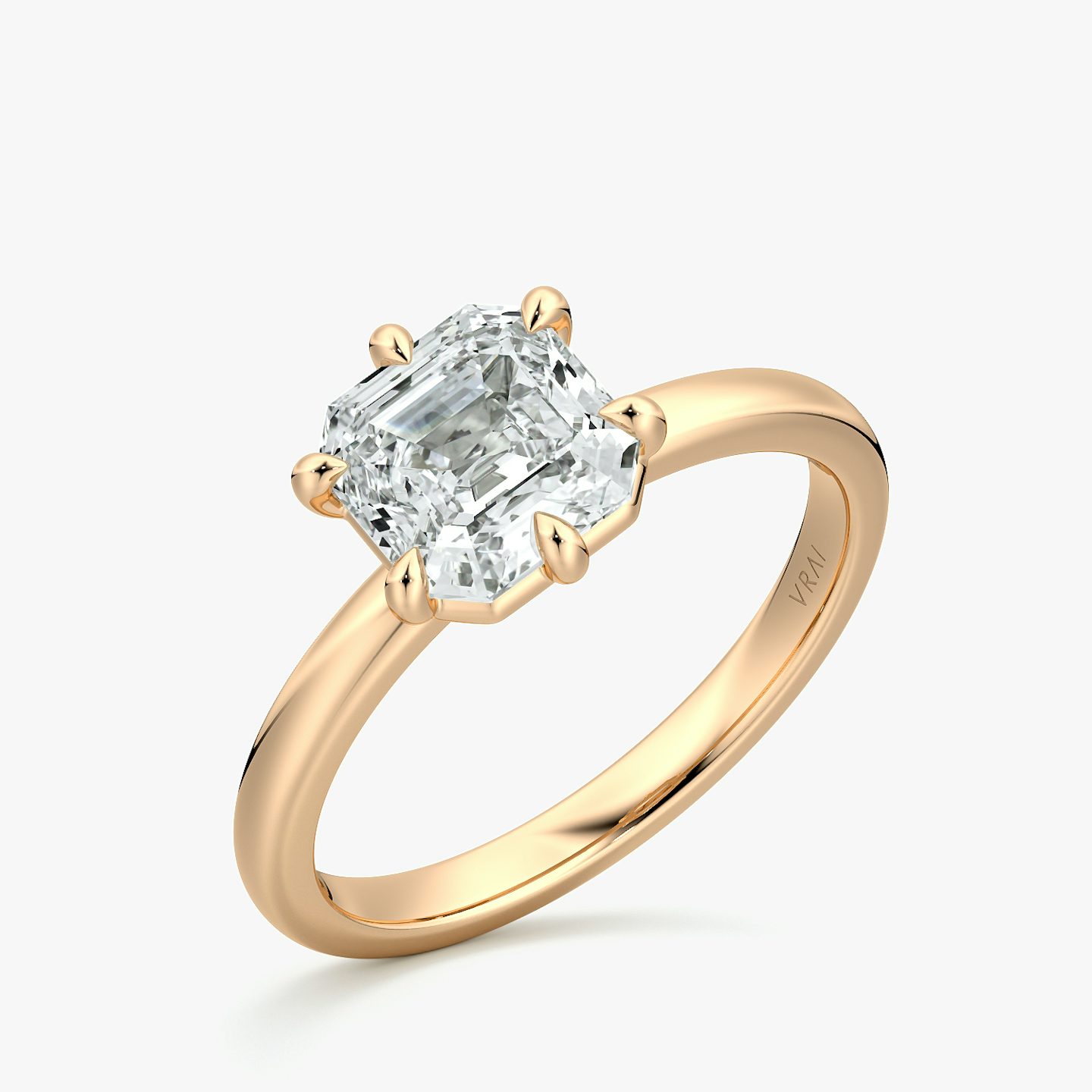Bague de fiançailles Signature 6 Prong | Asscher | 14k | Or rose | bandAccent: Simple | bandWidth: large | hiddenHalo: no | diamondOrientation: vertical | caratWeight: other