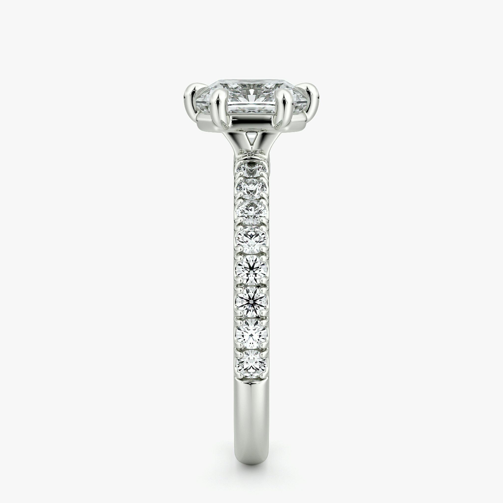 The Signature 6 Prong | Asscher | 18k | White Gold | bandAccent: Pavé | bandWidth: large | hiddenHalo: no | diamondOrientation: vertical | caratWeight: other