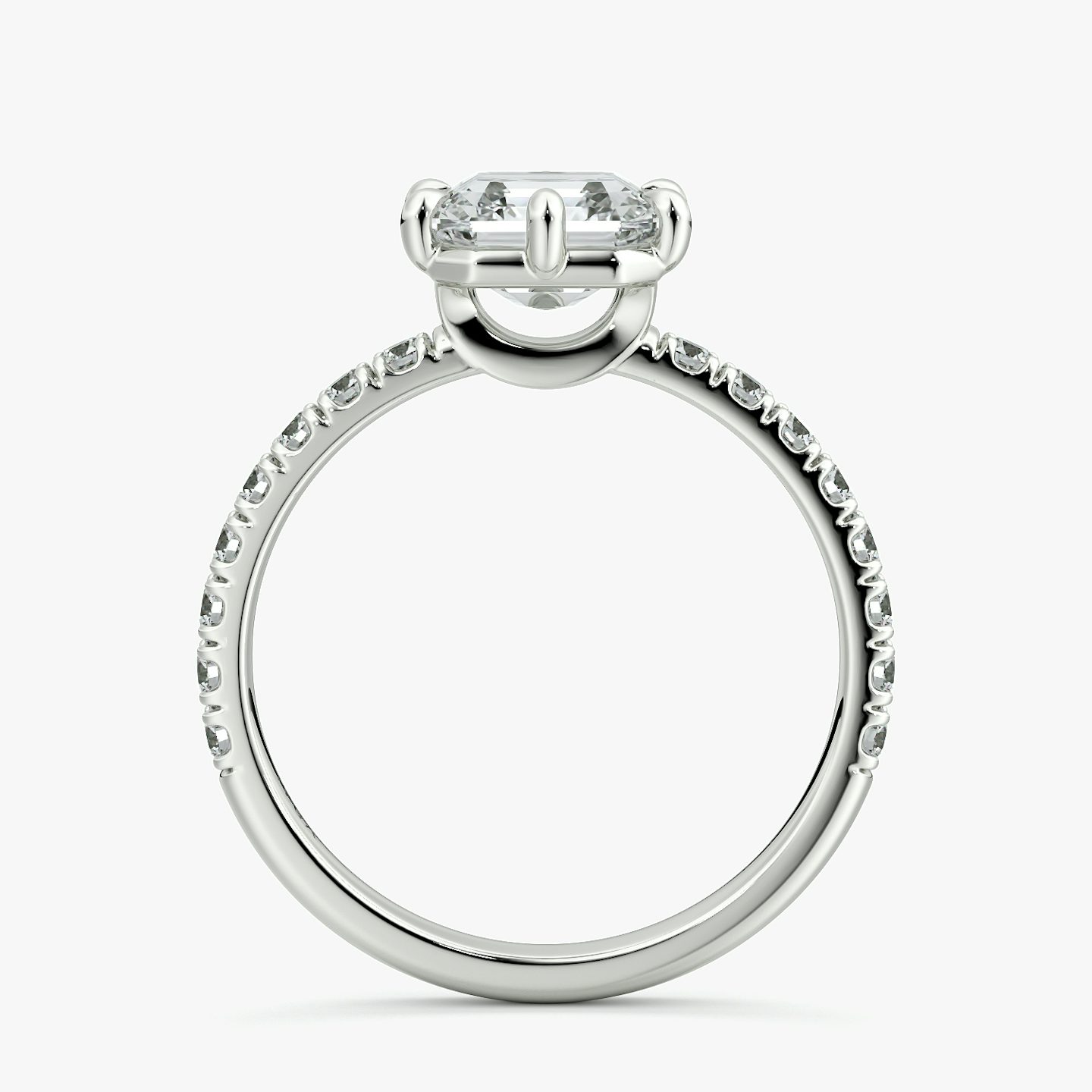 The Signature 6 Prong | Asscher | 18k | White Gold | bandAccent: Pavé | bandWidth: large | hiddenHalo: no | diamondOrientation: vertical | caratWeight: other