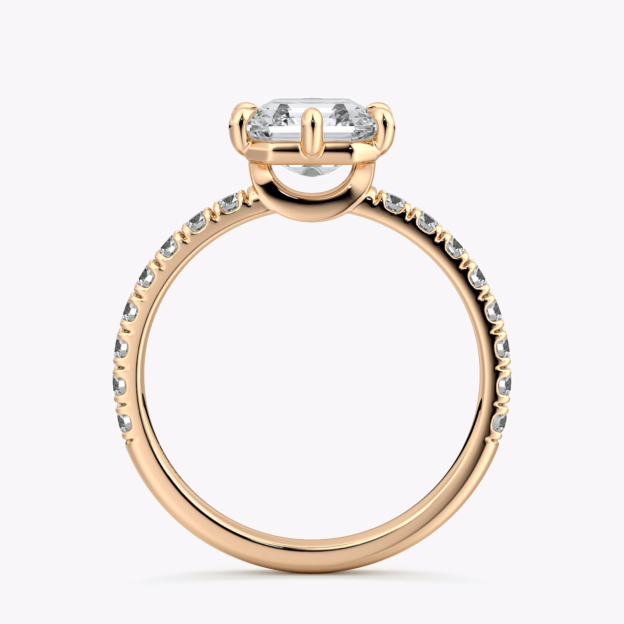 The Signature 6 Prong | Asscher | 14k | Rose Gold | bandAccent: Pavé | bandWidth: large | hiddenHalo: no | diamondOrientation: vertical | caratWeight: other