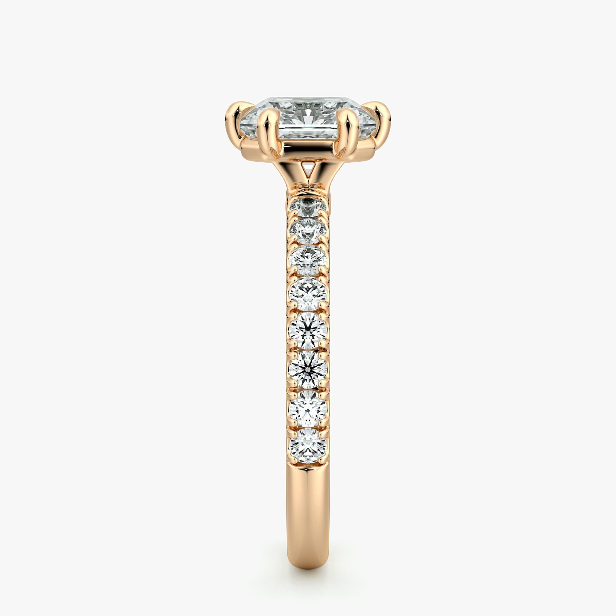 The Signature 6 Prong | Asscher | 14k | Rose Gold | bandAccent: Pavé | bandWidth: large | hiddenHalo: no | diamondOrientation: vertical | caratWeight: other