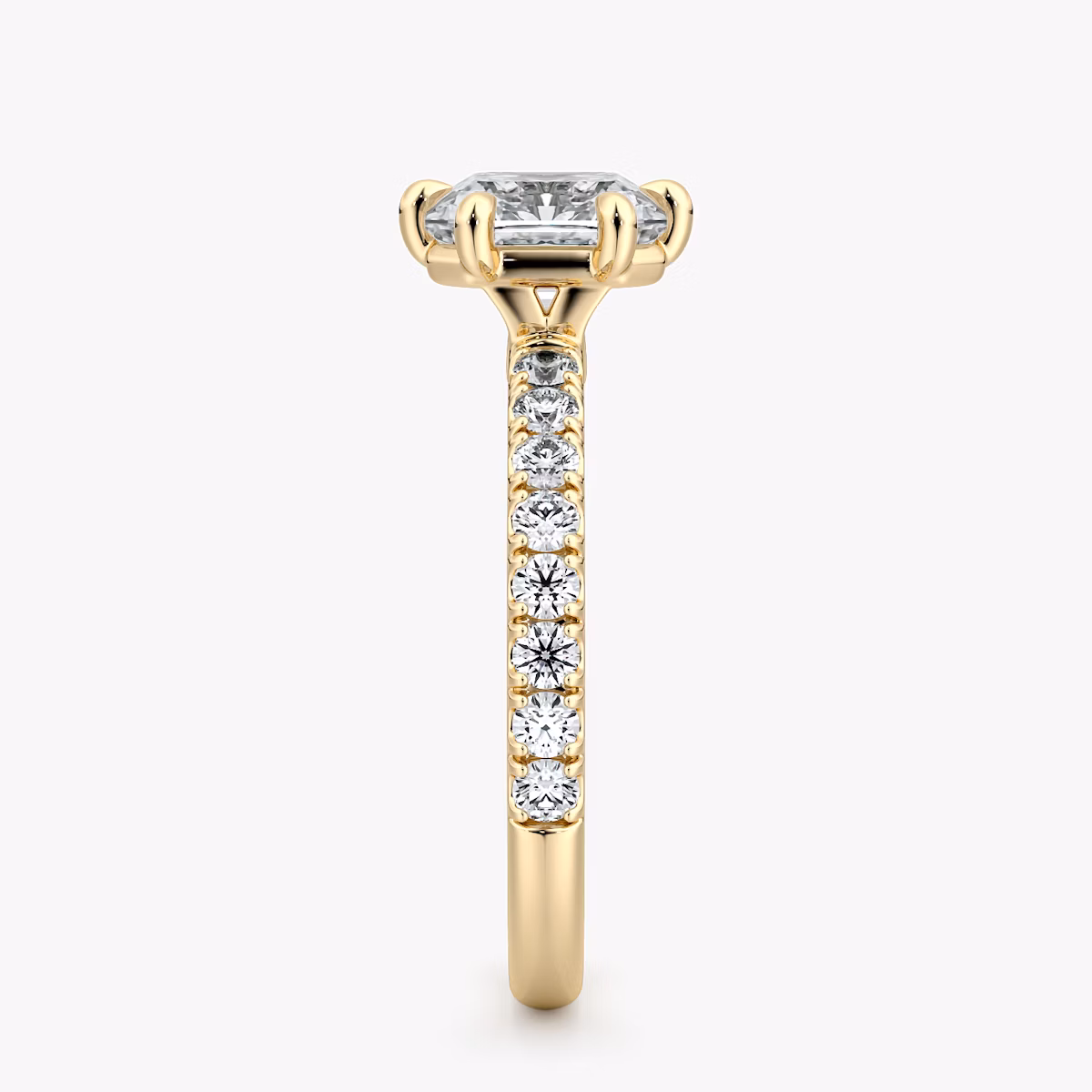 The Signature 6 Prong | Asscher | 18k | Yellow Gold | bandAccent: Pavé | bandWidth: large | hiddenHalo: no | diamondOrientation: vertical | caratWeight: other