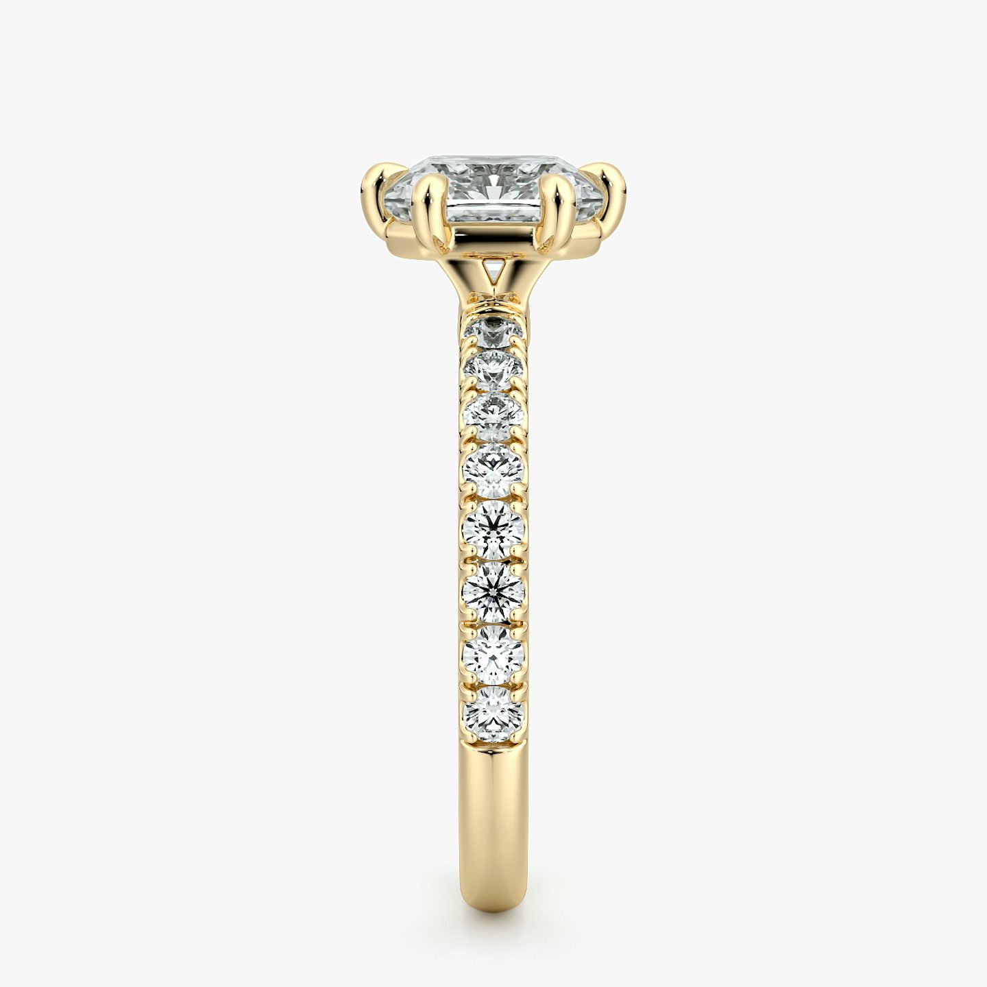 The Signature 6 Prong | Asscher | 18k | Yellow Gold | bandAccent: Pavé | bandWidth: large | hiddenHalo: no | diamondOrientation: vertical | caratWeight: other