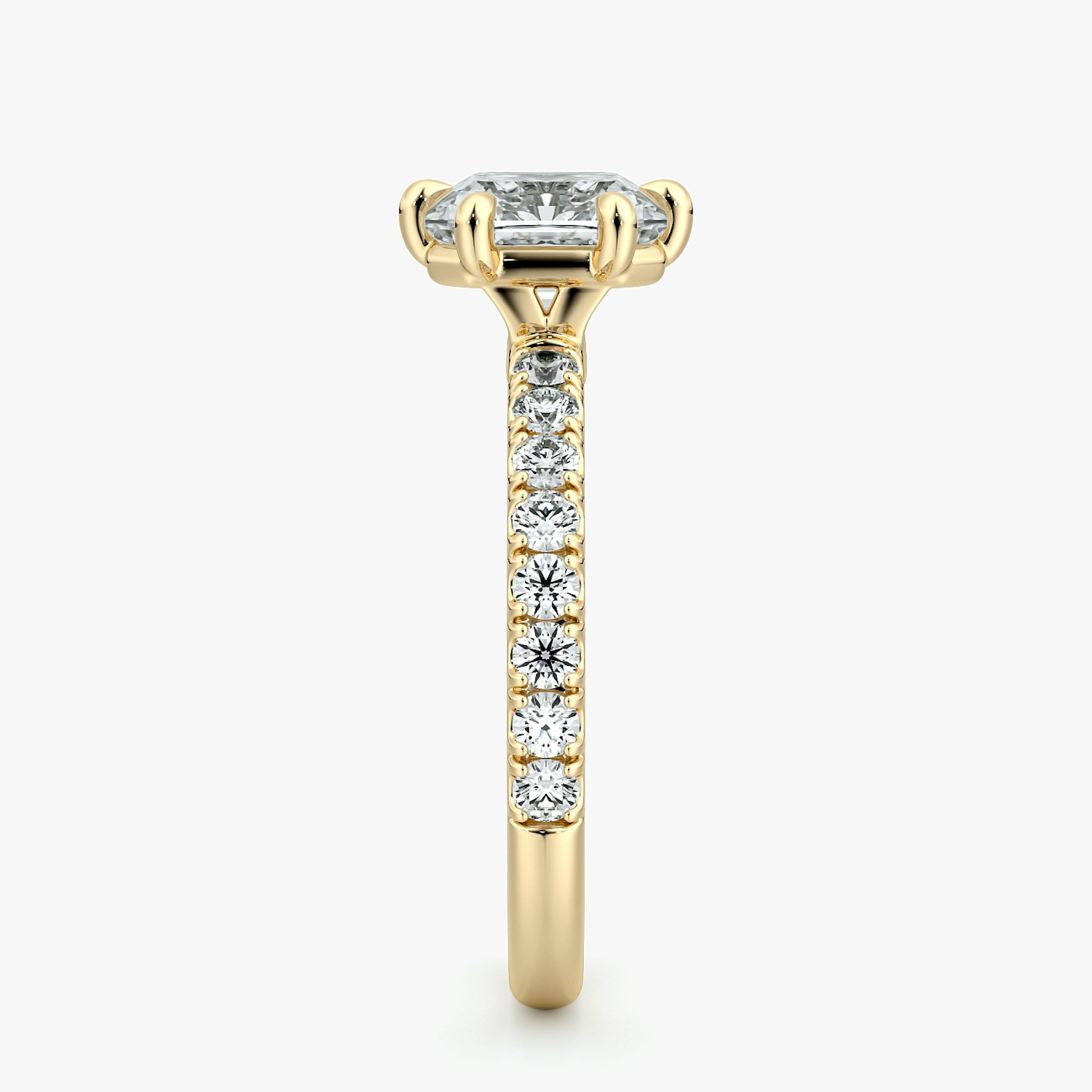 The Signature 6 Prong | Asscher | 18k | Yellow Gold | bandAccent: Pavé | bandWidth: large | hiddenHalo: no | diamondOrientation: vertical | caratWeight: other