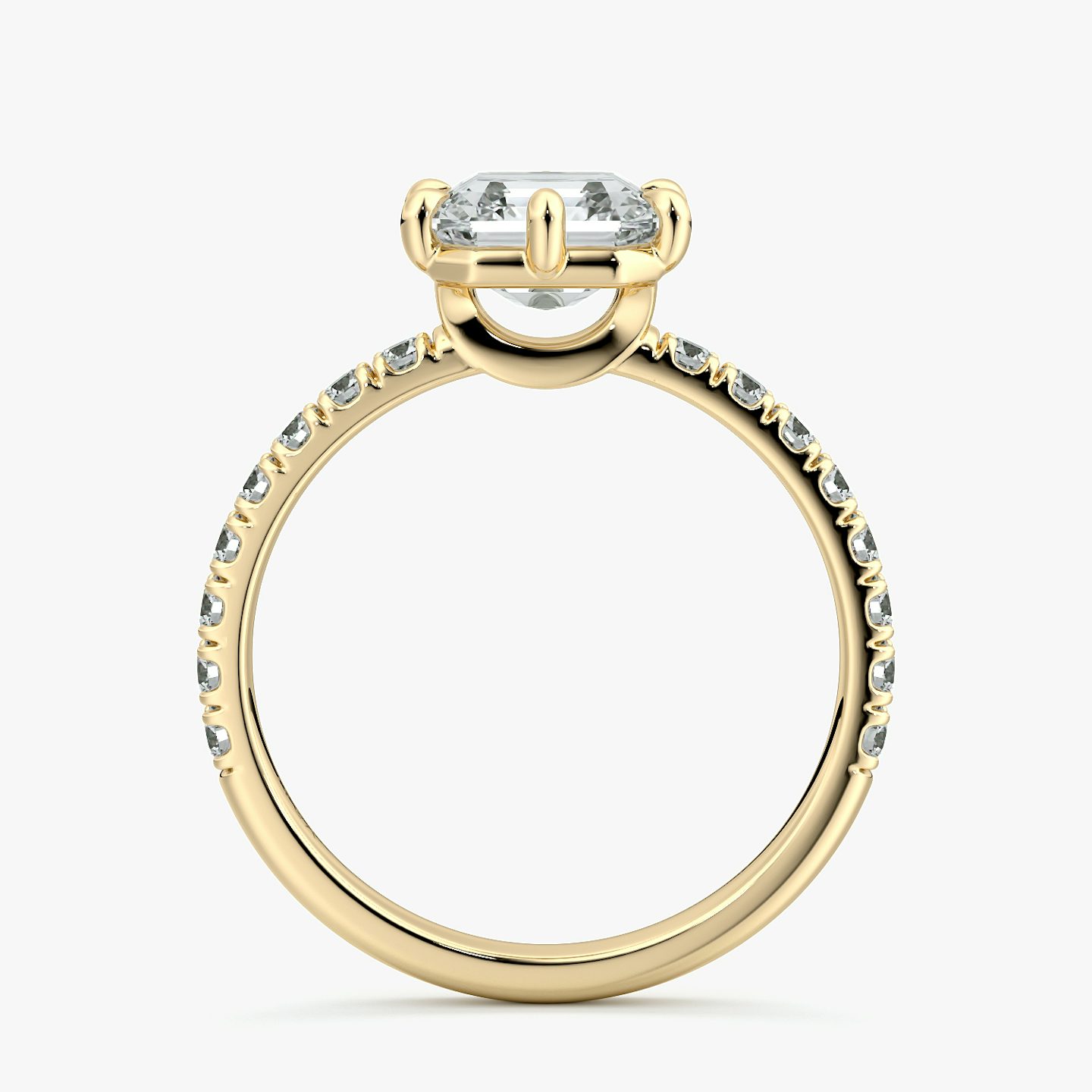 The Signature 6 Prong | Asscher | 18k | Yellow Gold | bandAccent: Pavé | bandWidth: large | hiddenHalo: no | diamondOrientation: vertical | caratWeight: other