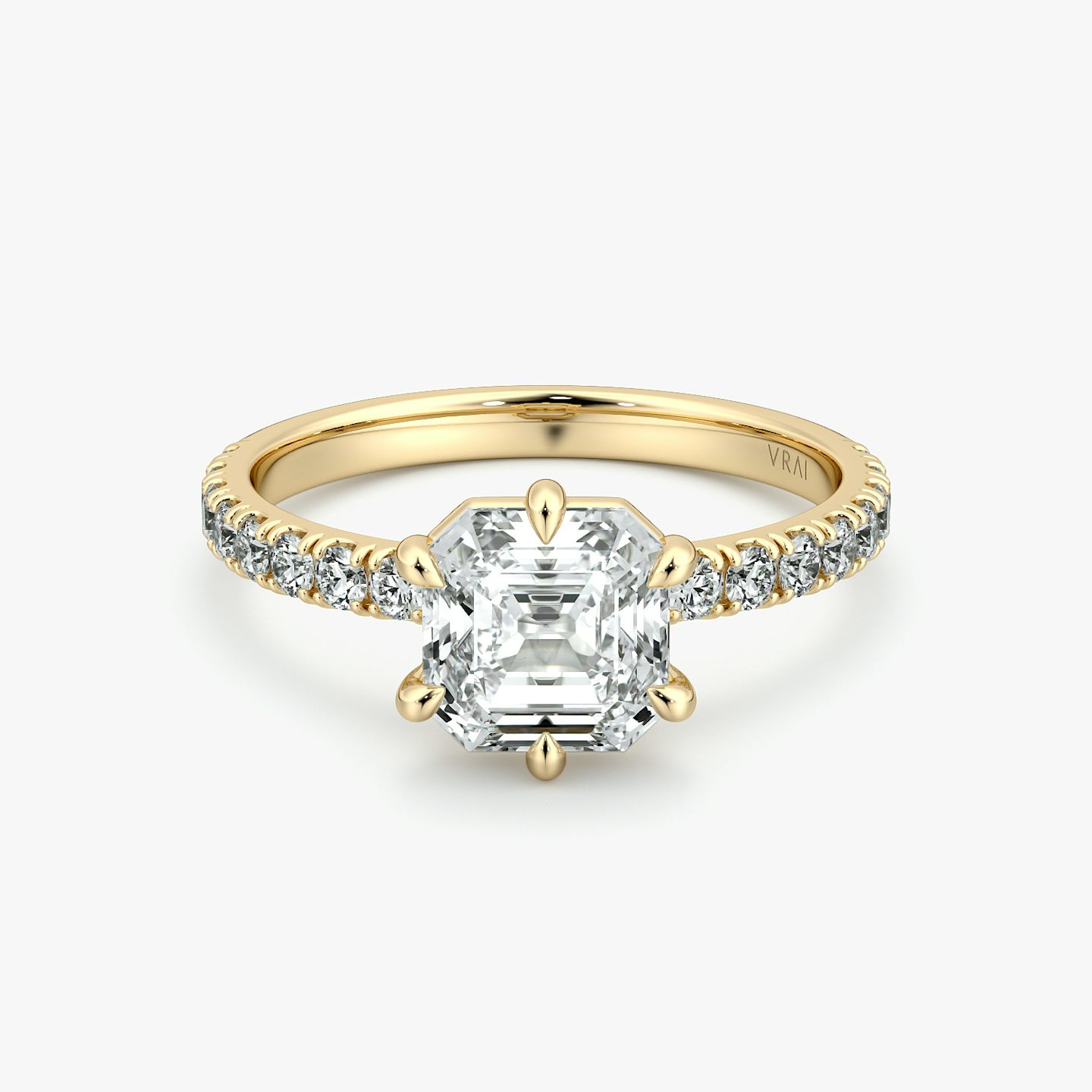 The Signature 6 Prong | Asscher | 18k | Yellow Gold | bandAccent: Pavé | bandWidth: large | hiddenHalo: no | diamondOrientation: vertical | caratWeight: other