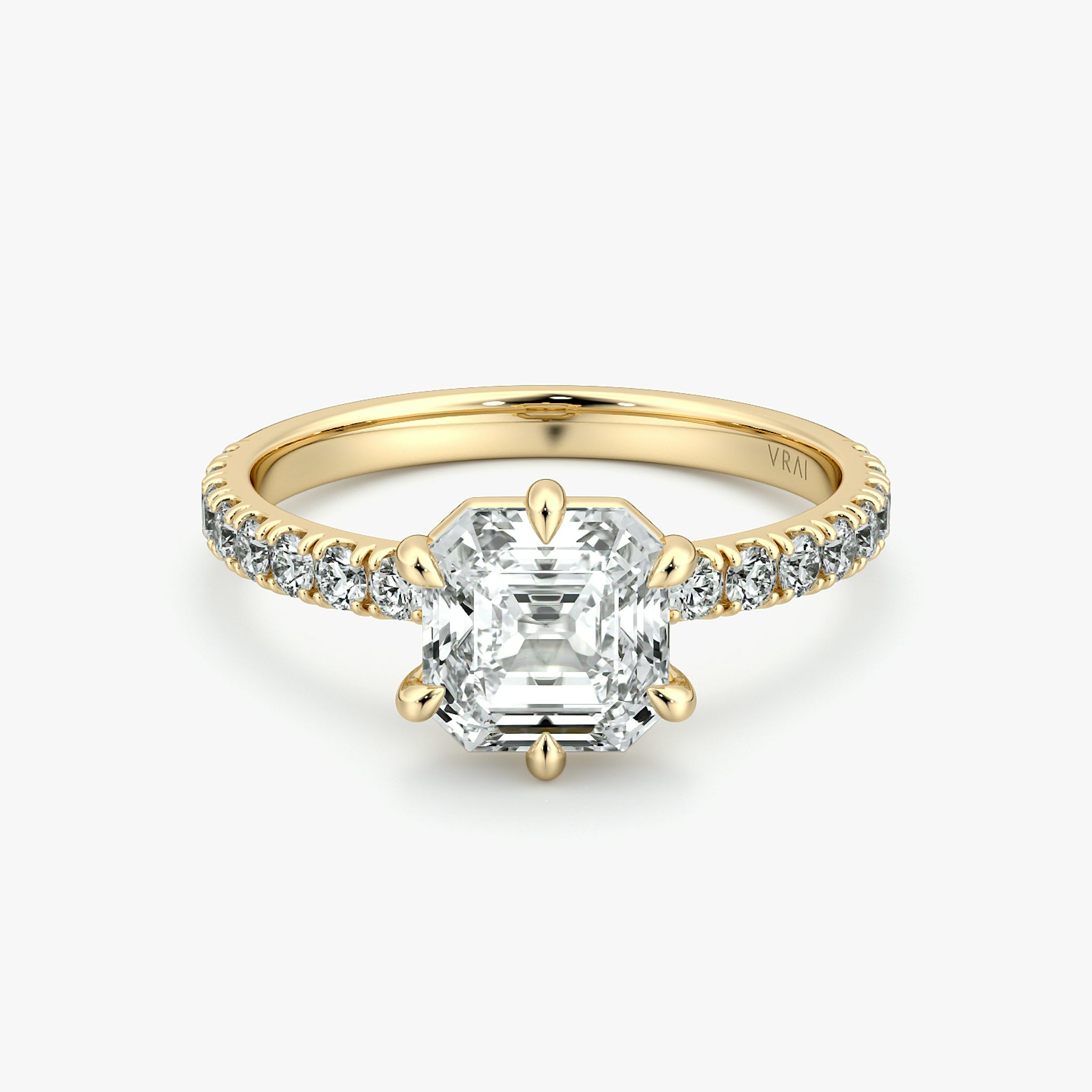 The Signature 6 Prong | Asscher | 18k | Yellow Gold | bandAccent: Pavé | bandWidth: large | hiddenHalo: no | diamondOrientation: vertical | caratWeight: other