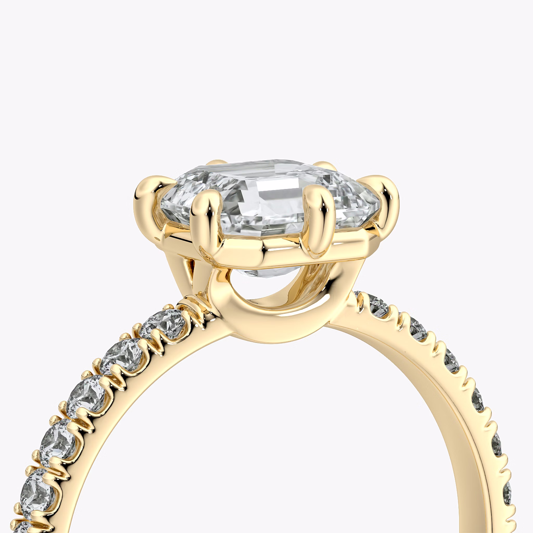 The Signature 6 Prong | Asscher | 18k | Yellow Gold | bandAccent: Pavé | bandWidth: large | hiddenHalo: no | diamondOrientation: vertical | caratWeight: other