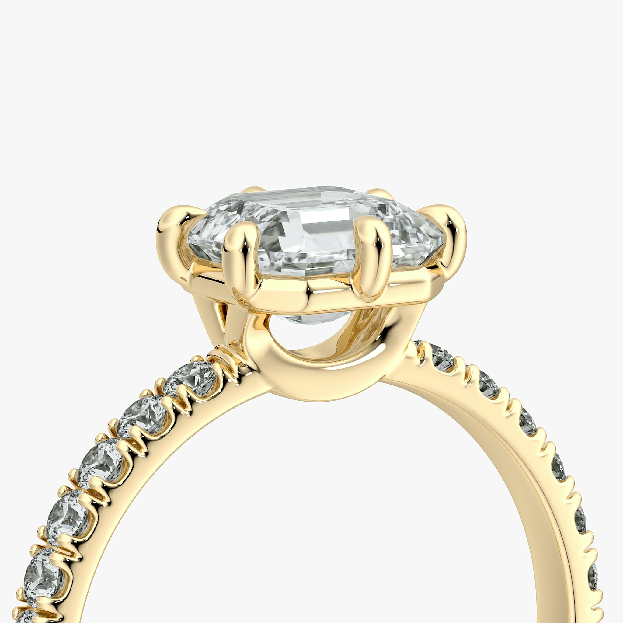 The Signature 6 Prong | Asscher | 18k | Yellow Gold | bandAccent: Pavé | bandWidth: large | hiddenHalo: no | diamondOrientation: vertical | caratWeight: other