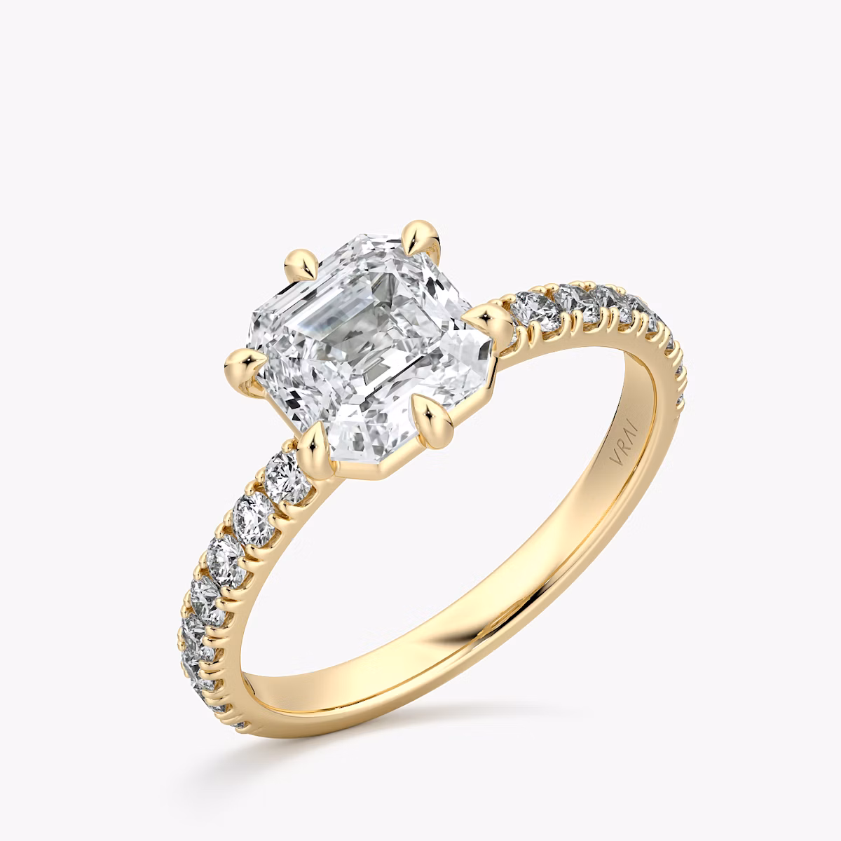 The Signature 6 Prong | Asscher | 18k | Yellow Gold | bandAccent: Pavé | bandWidth: large | hiddenHalo: no | diamondOrientation: vertical | caratWeight: other
