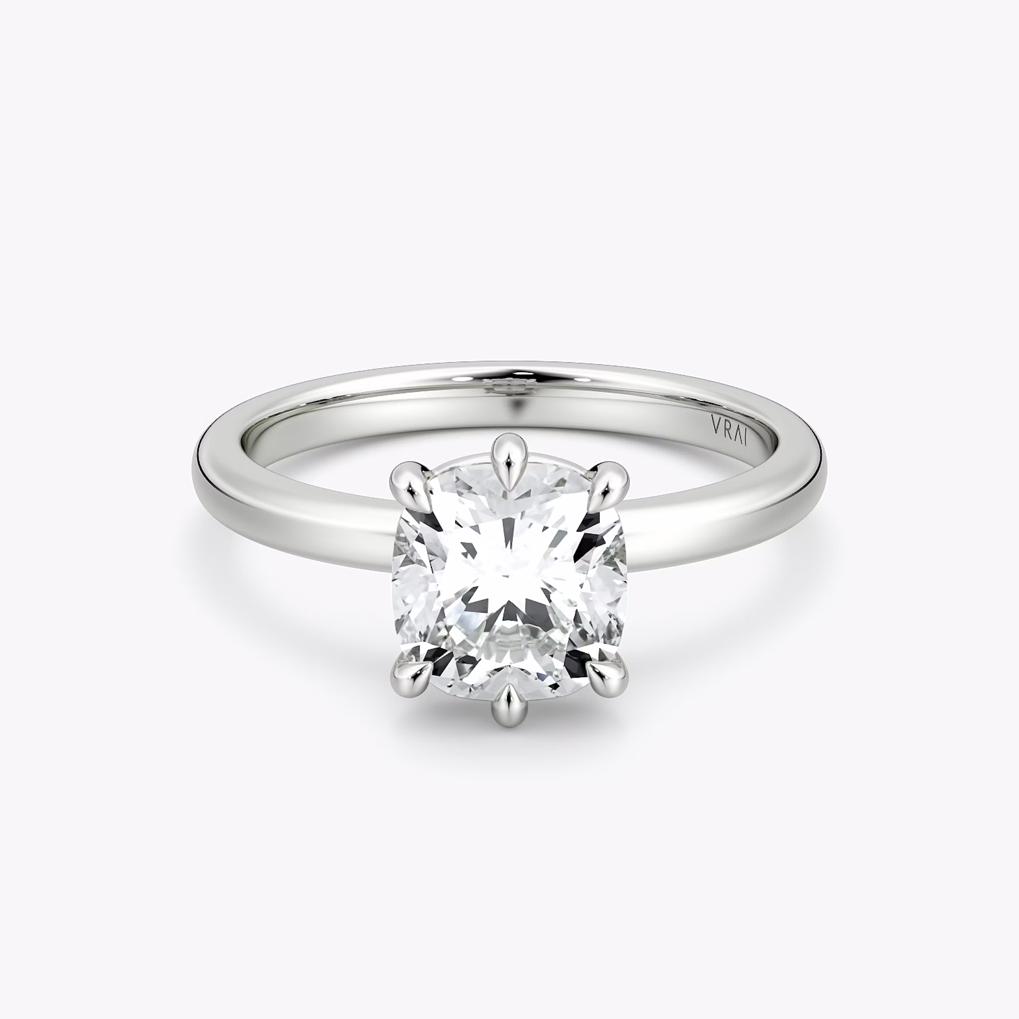 The Signature 6 Prong | Cushion | 18k | White Gold | bandAccent: Plain | bandWidth: large | hiddenHalo: no | diamondOrientation: vertical | caratWeight: other