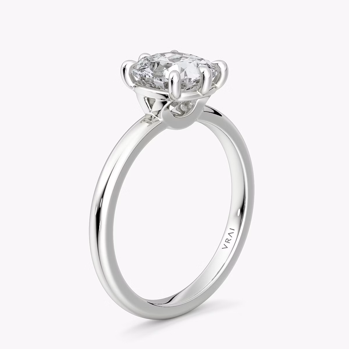 The Signature 6 Prong | Cushion | 18k | White Gold | bandAccent: Plain | bandWidth: large | hiddenHalo: no | diamondOrientation: vertical | caratWeight: other