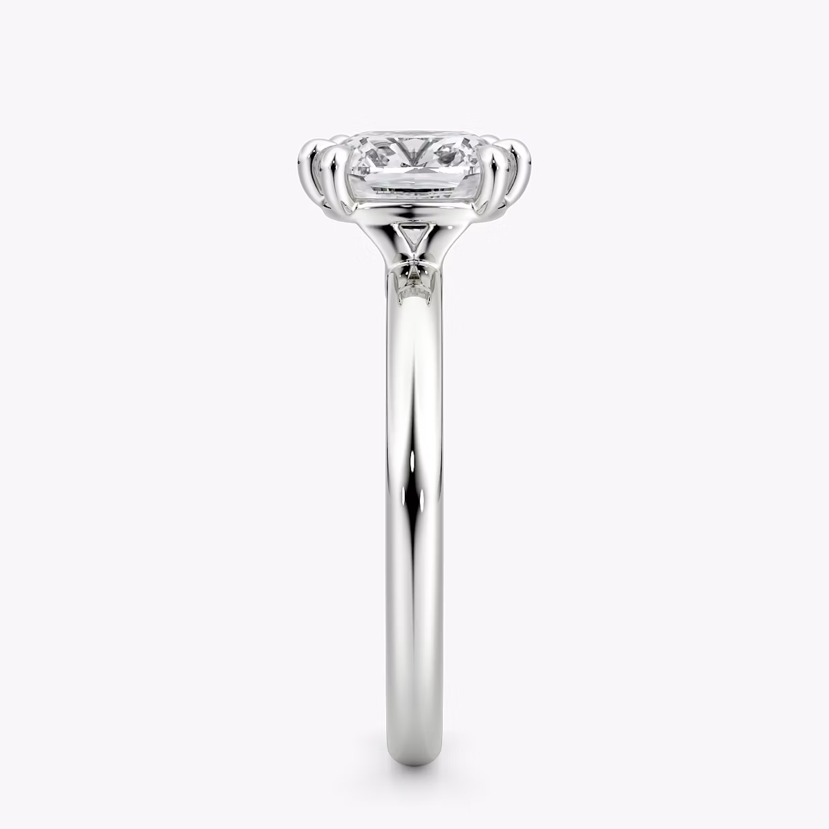 The Signature 6 Prong | Cushion | 18k | White Gold | bandAccent: Plain | bandWidth: large | hiddenHalo: no | diamondOrientation: vertical | caratWeight: other