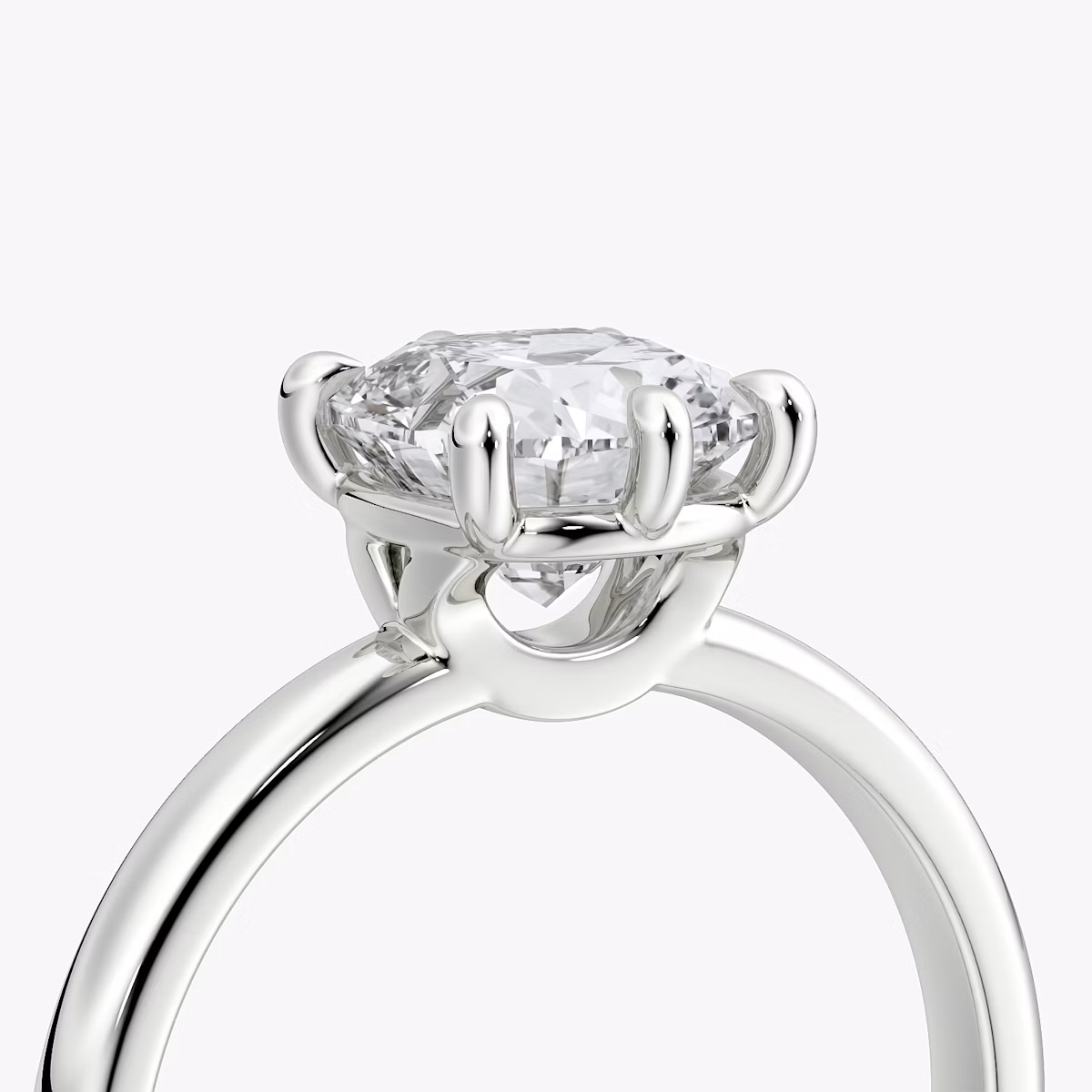 The Signature 6 Prong | Cushion | 18k | White Gold | bandAccent: Plain | bandWidth: large | hiddenHalo: no | diamondOrientation: vertical | caratWeight: other