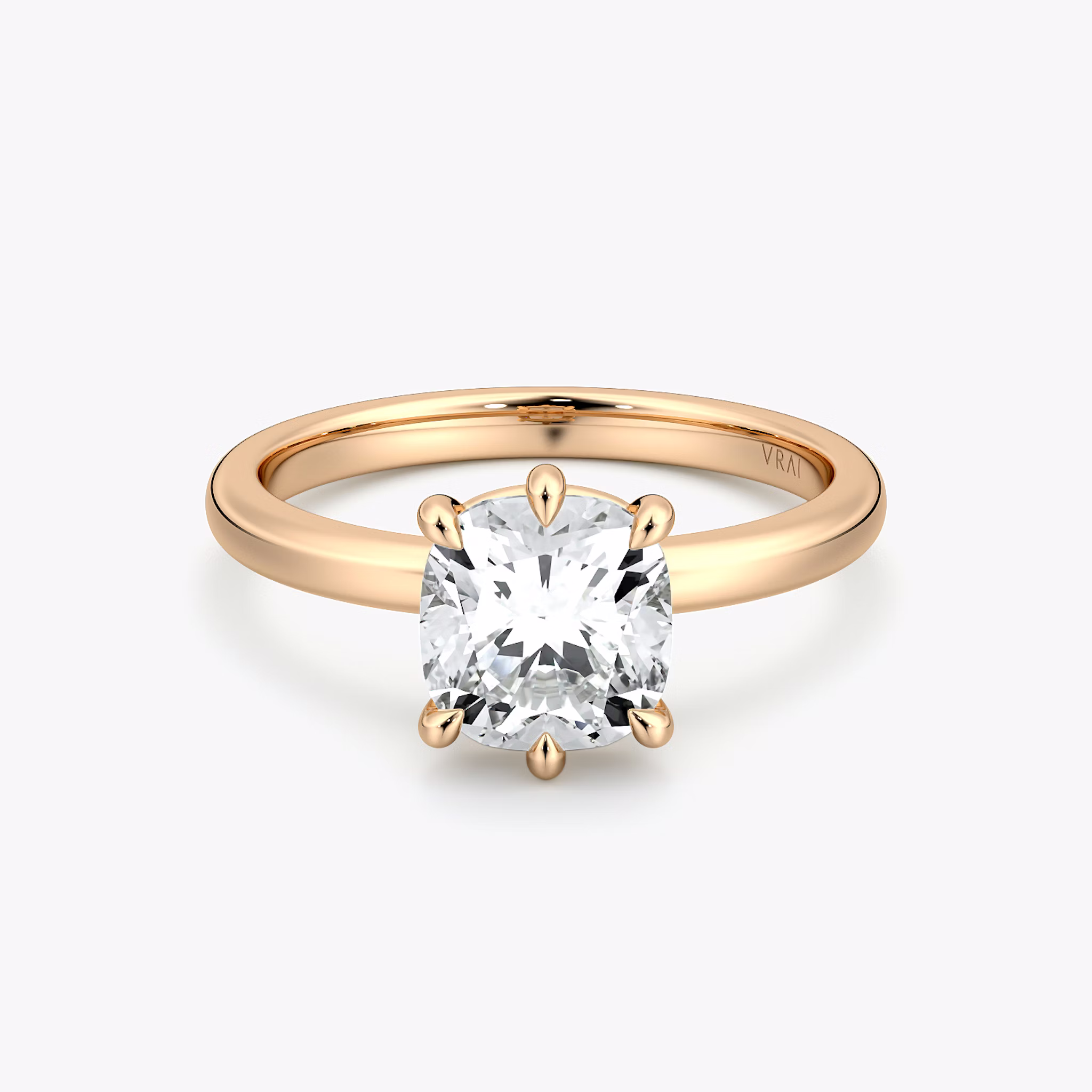 The Signature 6 Prong | Cushion | 14k | Rose Gold | bandAccent: Plain | bandWidth: large | hiddenHalo: no | diamondOrientation: vertical | caratWeight: other