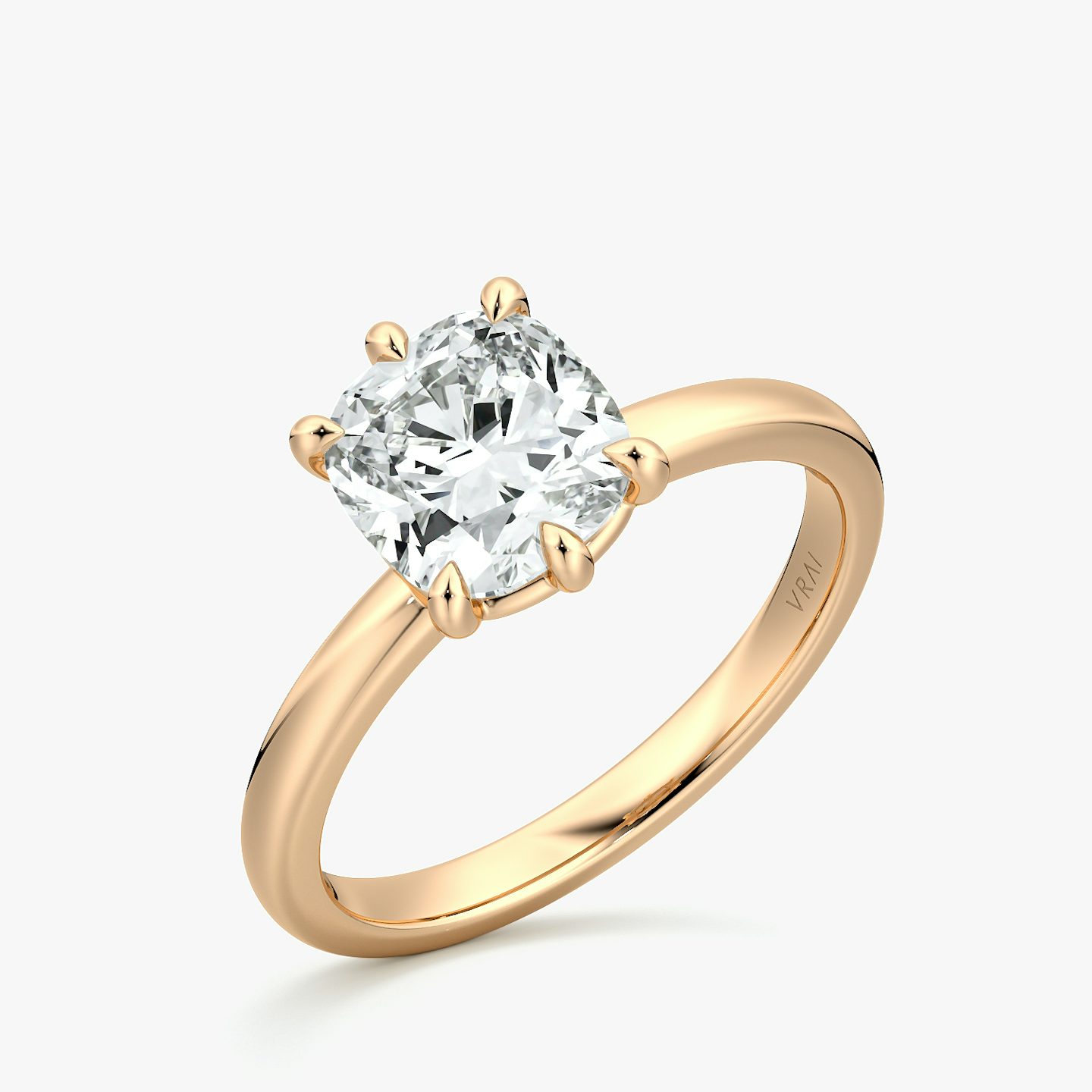 The Signature 6 Prong | Cushion | 14k | Rose Gold | bandAccent: Plain | bandWidth: large | hiddenHalo: no | diamondOrientation: vertical | caratWeight: other
