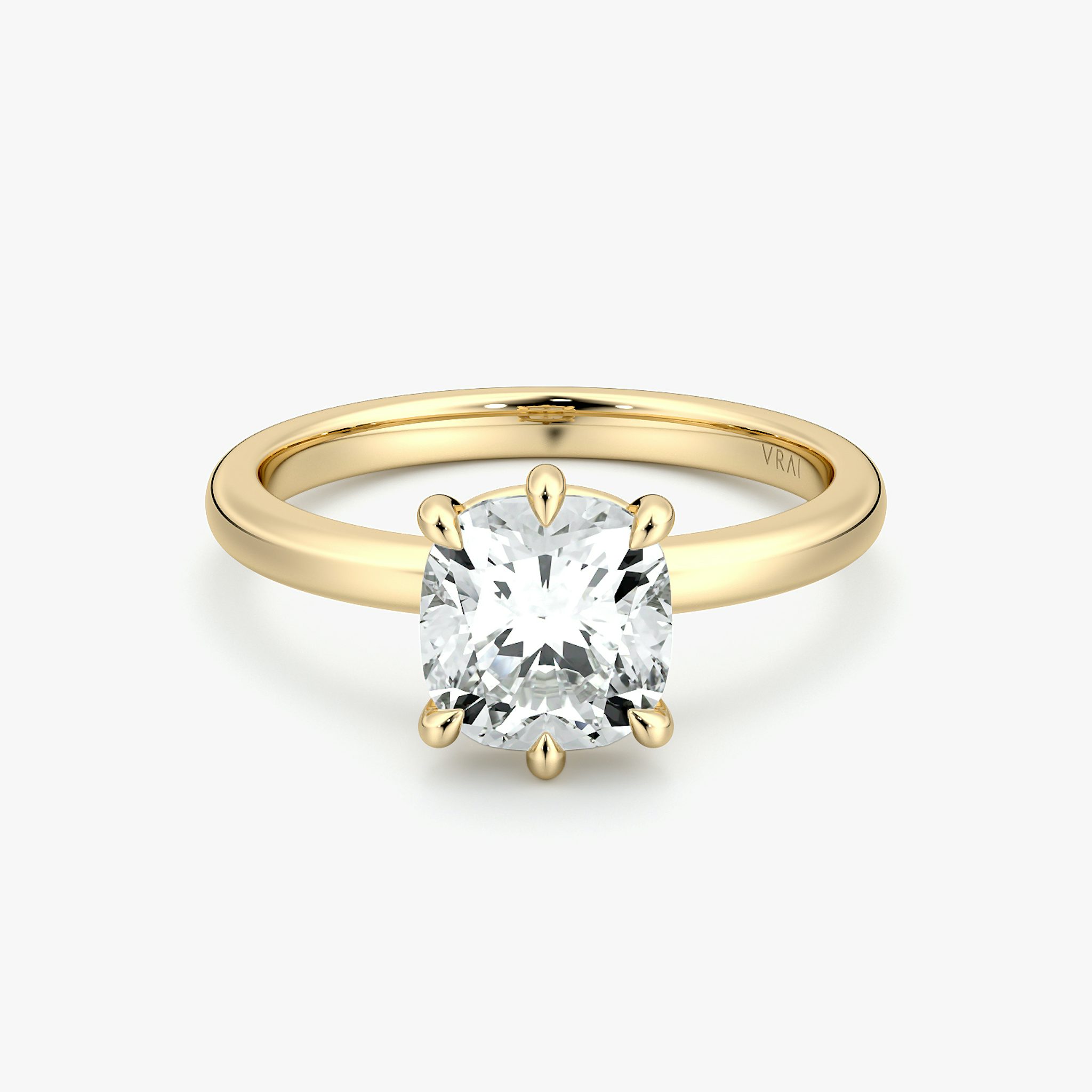 The Signature 6 Prong | Cushion | 18k | Yellow Gold | bandAccent: Plain | bandWidth: large | hiddenHalo: no | diamondOrientation: vertical | caratWeight: other