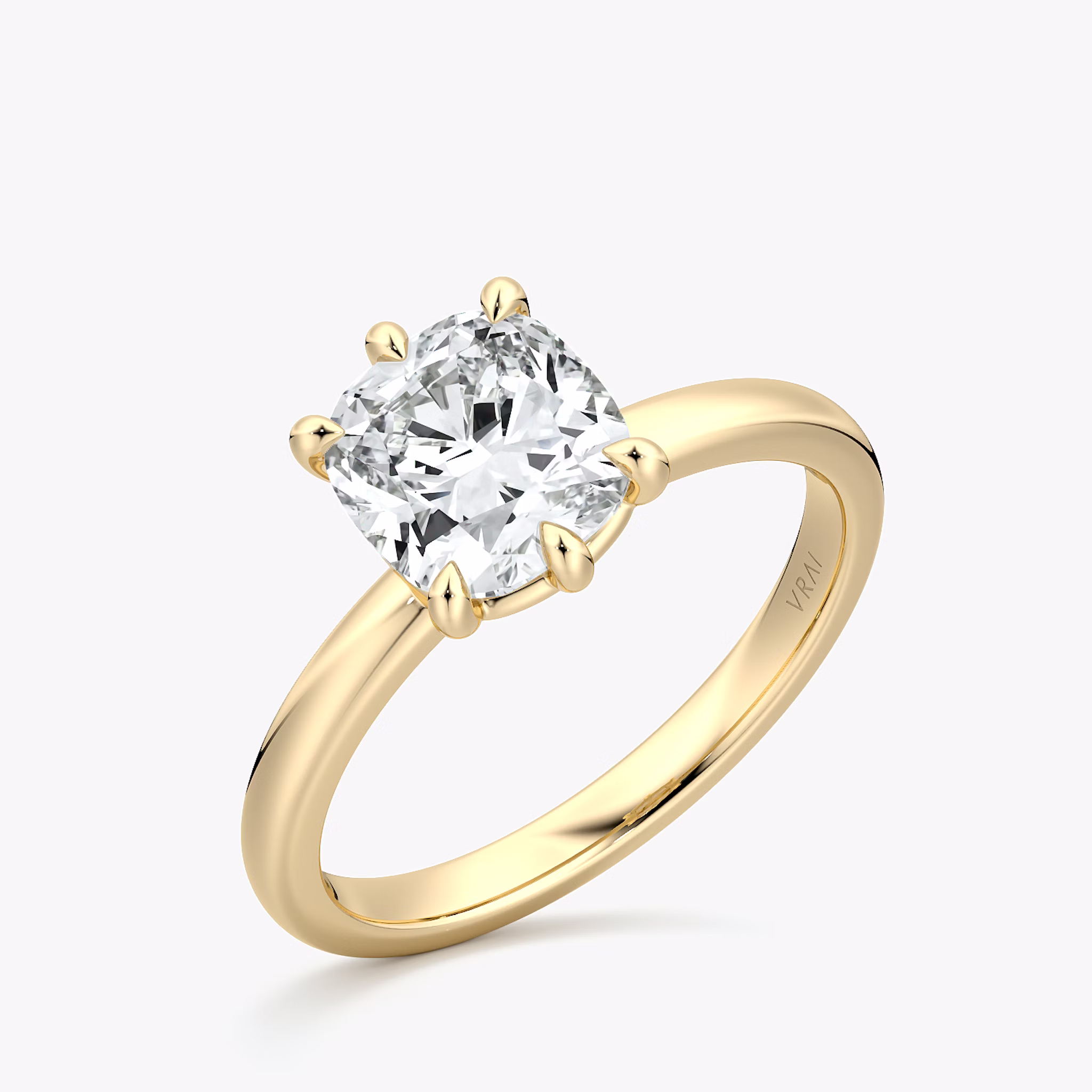 The Signature 6 Prong | Cushion | 18k | Yellow Gold | bandAccent: Plain | bandWidth: large | hiddenHalo: no | diamondOrientation: vertical | caratWeight: other