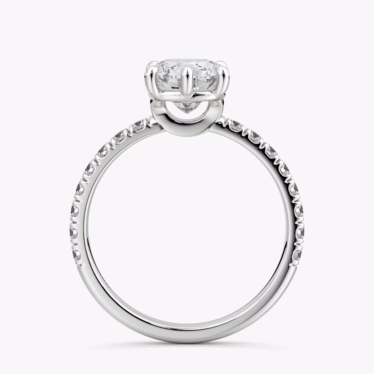 The Signature 6 Prong | Cushion | Platinum | bandAccent: Pavé | bandWidth: large | hiddenHalo: no | diamondOrientation: vertical | caratWeight: other