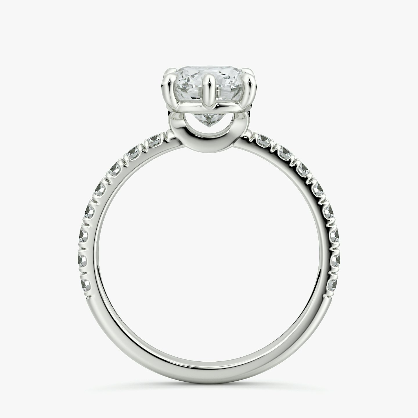 The Signature 6 Prong | Cushion | 18k | White Gold | bandAccent: Pavé | bandWidth: large | hiddenHalo: no | diamondOrientation: vertical | caratWeight: other