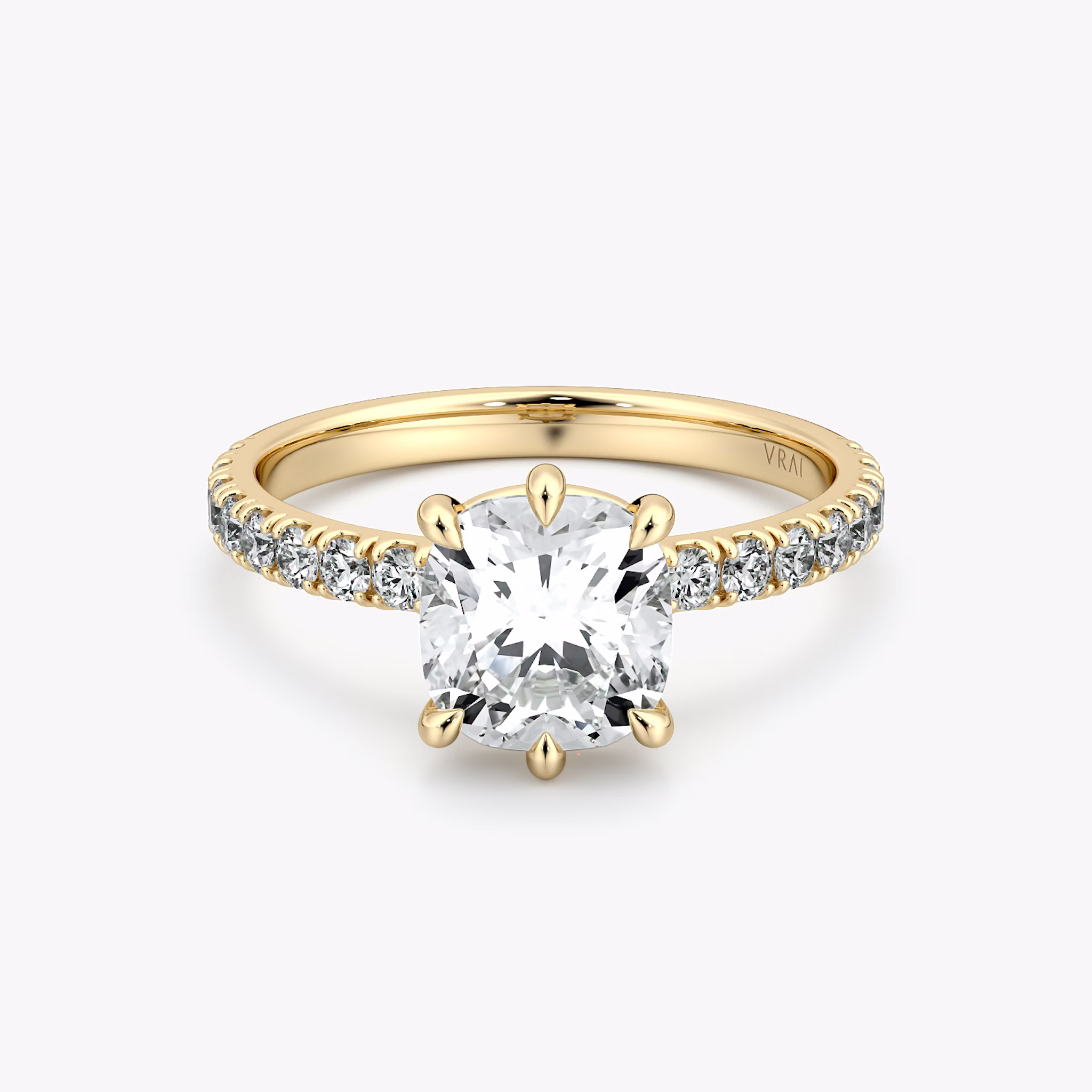 The Signature 6 Prong | Cushion | 18k | Yellow Gold | bandAccent: Pavé | bandWidth: large | hiddenHalo: no | diamondOrientation: vertical | caratWeight: other