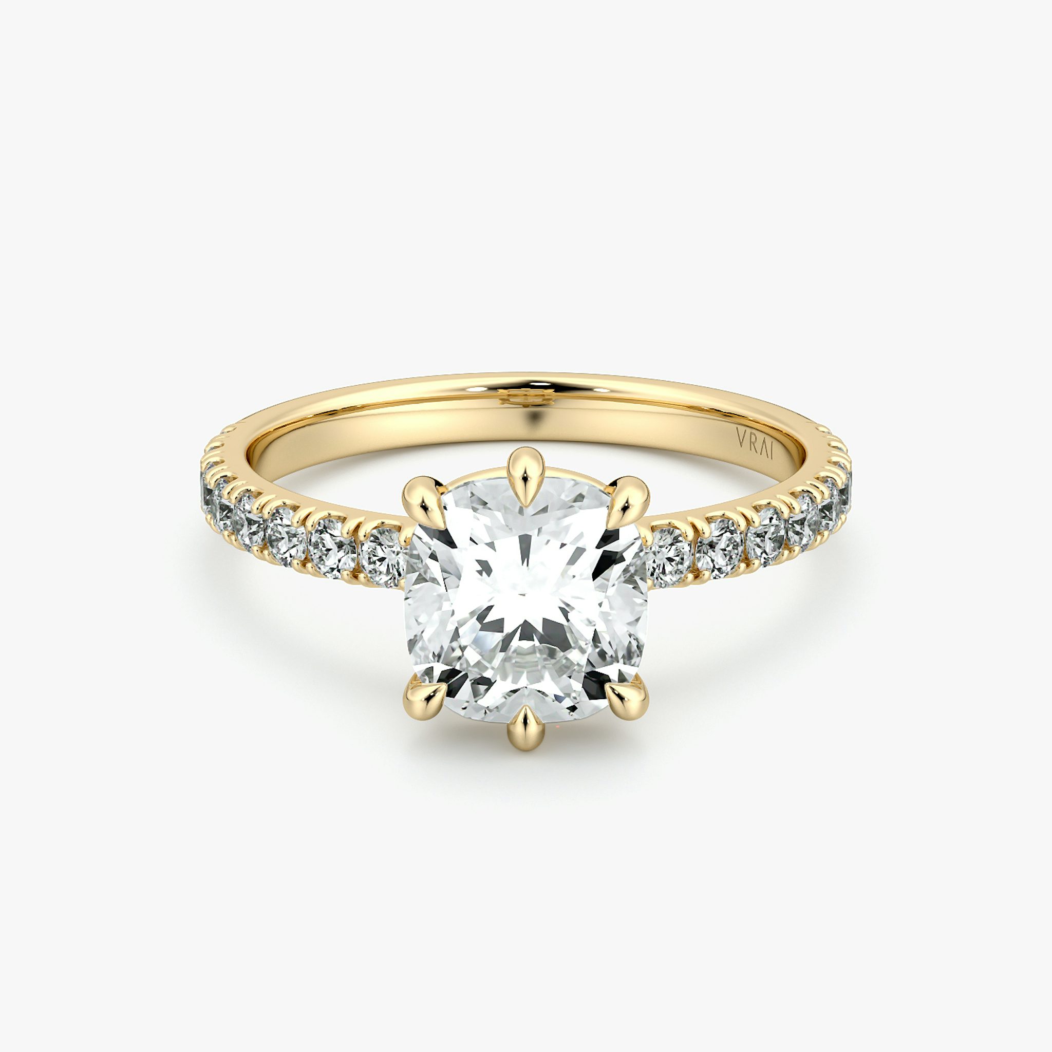 The Signature 6 Prong | Cushion | 18k | Yellow Gold | bandAccent: Pavé | bandWidth: large | hiddenHalo: no | diamondOrientation: vertical | caratWeight: other
