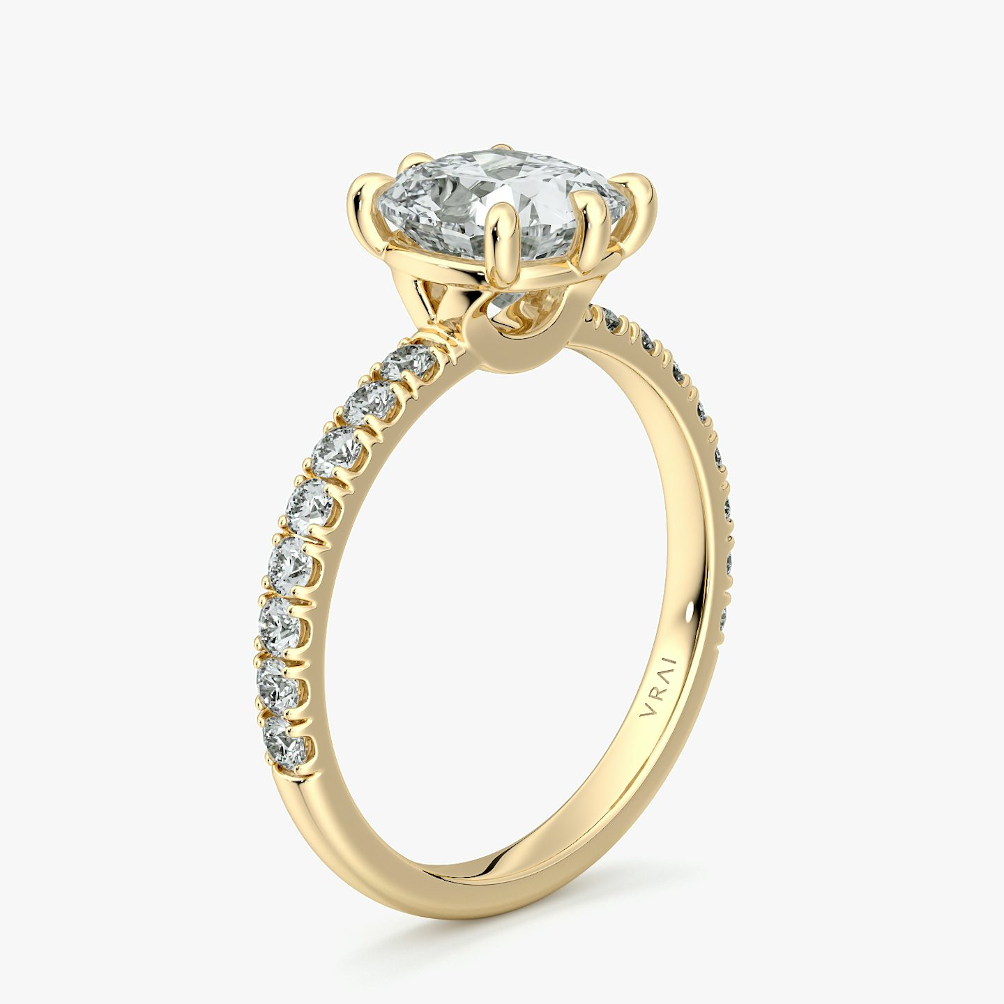 The Signature 6 Prong | Cushion | 18k | Yellow Gold | bandAccent: Pavé | bandWidth: large | hiddenHalo: no | diamondOrientation: vertical | caratWeight: other