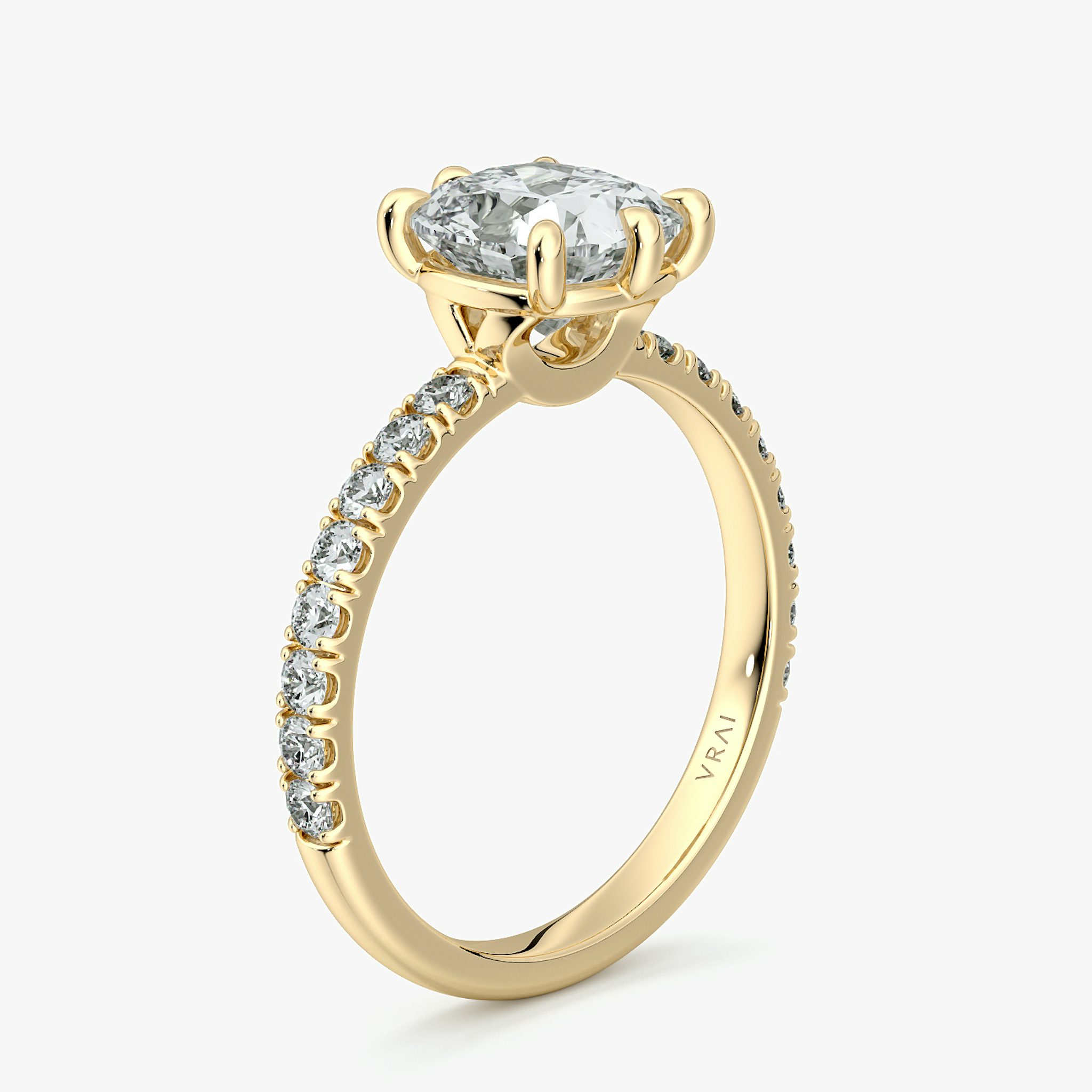 The Signature 6 Prong | Cushion | 18k | Yellow Gold | bandAccent: Pavé | bandWidth: large | hiddenHalo: no | diamondOrientation: vertical | caratWeight: other