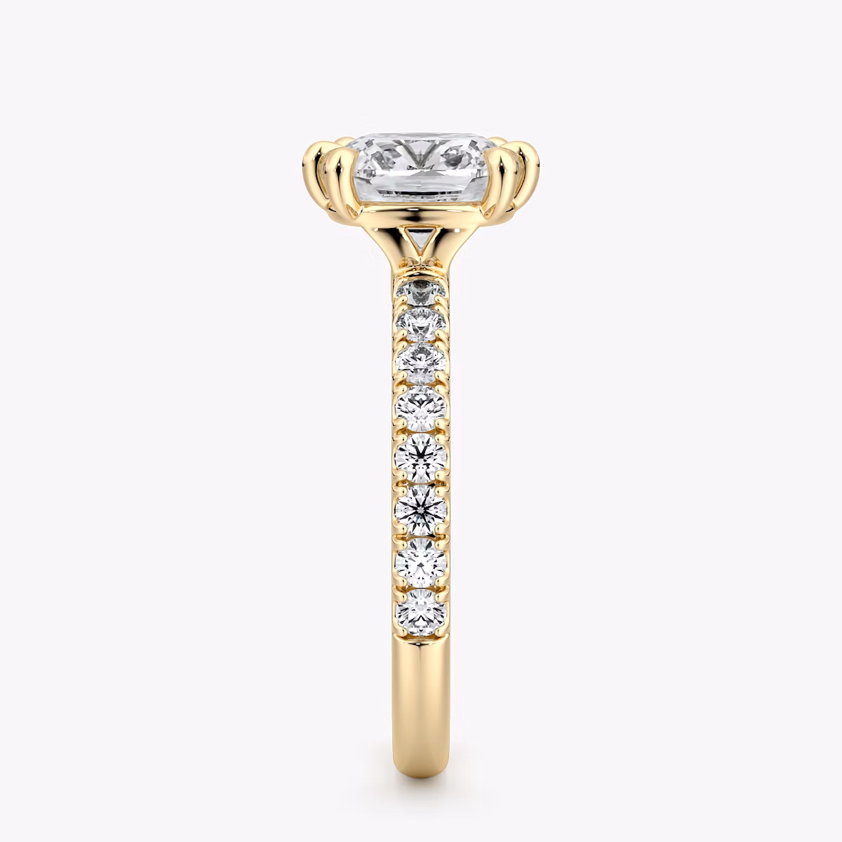 The Signature 6 Prong | Cushion | 18k | Yellow Gold | bandAccent: Pavé | bandWidth: large | hiddenHalo: no | diamondOrientation: vertical | caratWeight: other