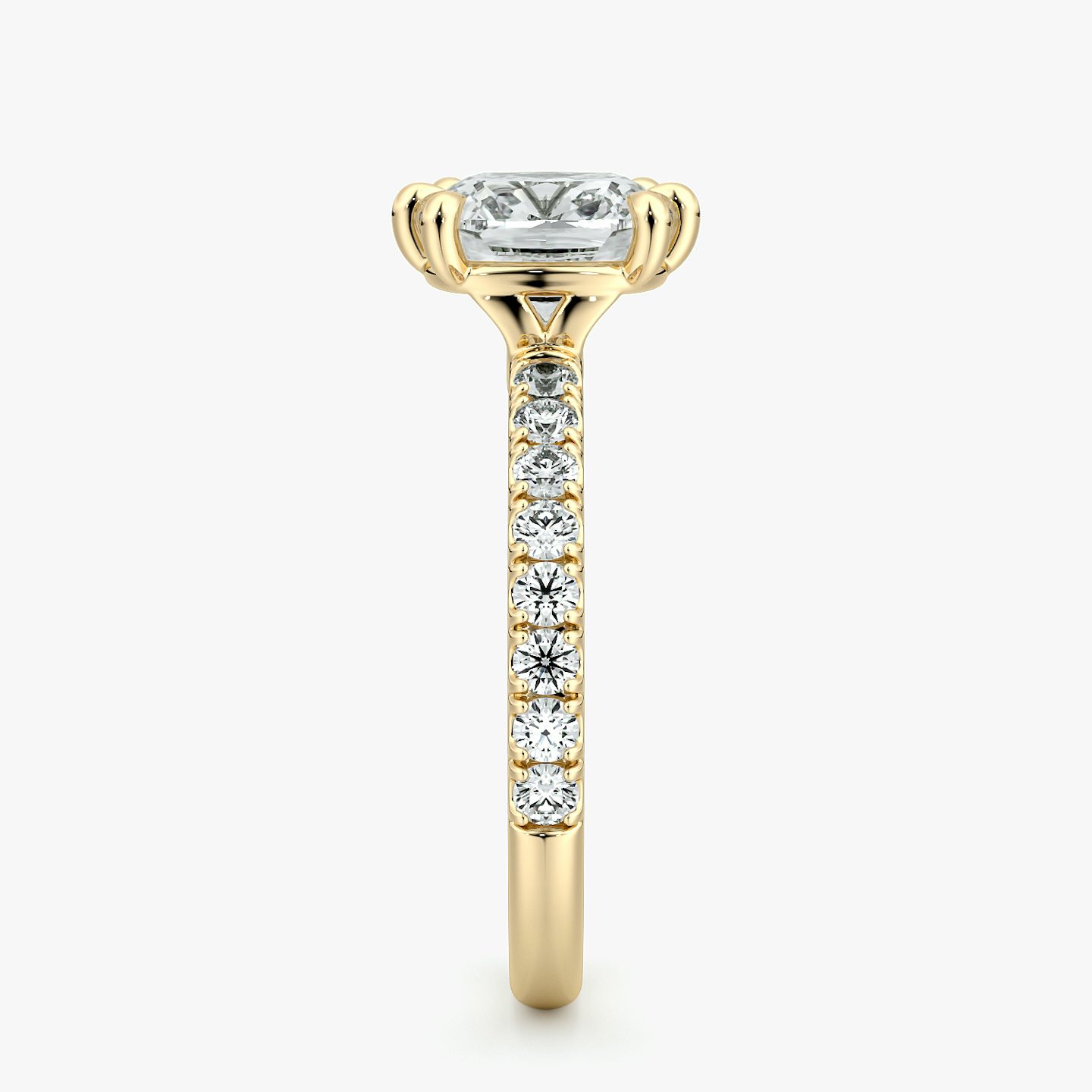 The Signature 6 Prong | Cushion | 18k | Yellow Gold | bandAccent: Pavé | bandWidth: large | hiddenHalo: no | diamondOrientation: vertical | caratWeight: other