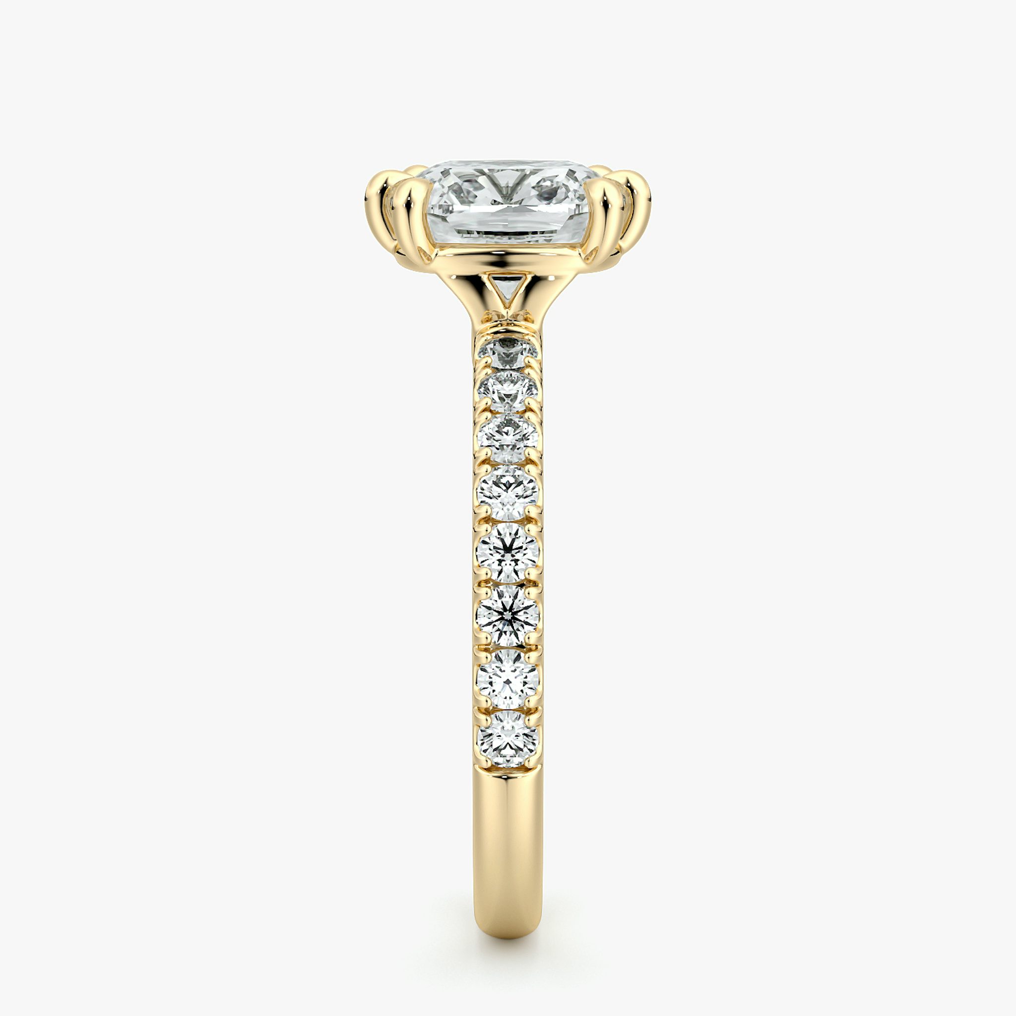 The Signature 6 Prong | Cushion | 18k | Yellow Gold | bandAccent: Pavé | bandWidth: large | hiddenHalo: no | diamondOrientation: vertical | caratWeight: other