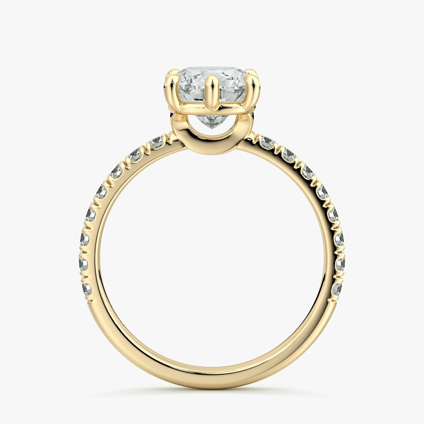 The Signature 6 Prong | Cushion | 18k | Yellow Gold | bandAccent: Pavé | bandWidth: large | hiddenHalo: no | diamondOrientation: vertical | caratWeight: other
