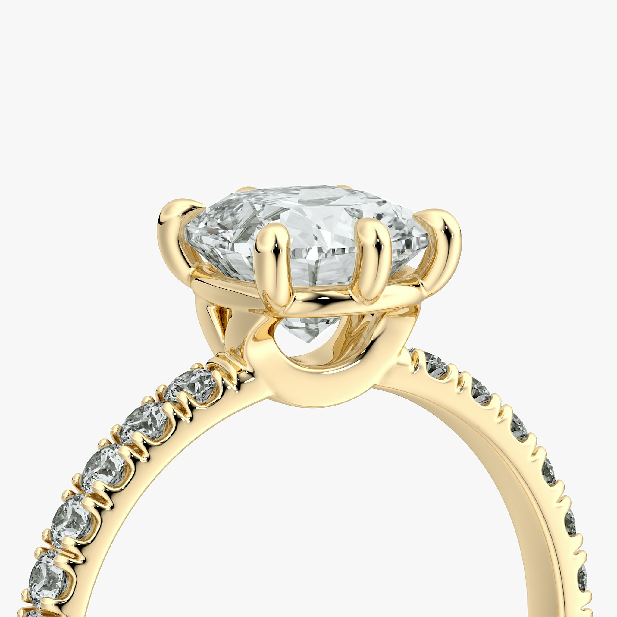 The Signature 6 Prong | Cushion | 18k | Yellow Gold | bandAccent: Pavé | bandWidth: large | hiddenHalo: no | diamondOrientation: vertical | caratWeight: other
