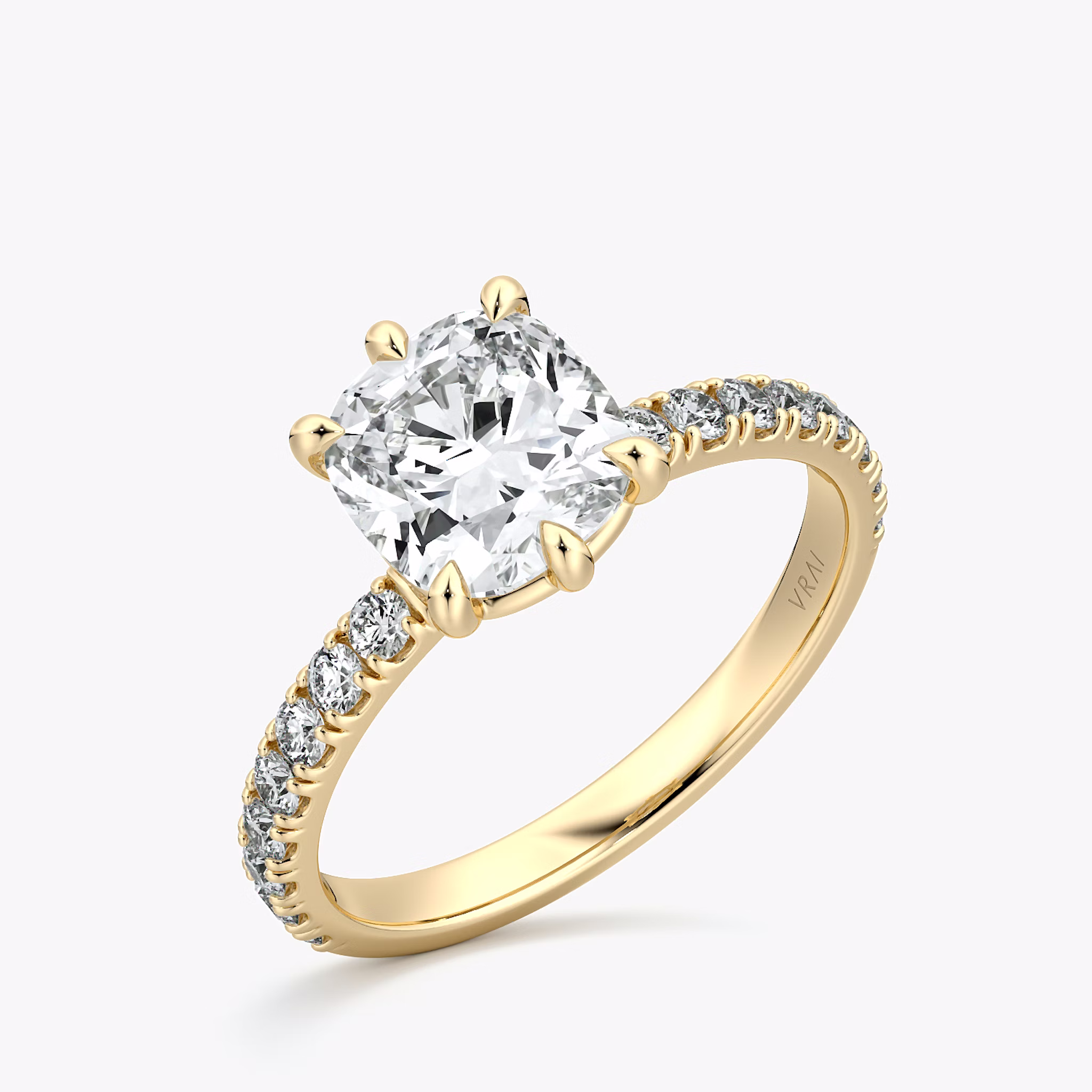 The Signature 6 Prong | Cushion | 18k | Yellow Gold | bandAccent: Pavé | bandWidth: large | hiddenHalo: no | diamondOrientation: vertical | caratWeight: other