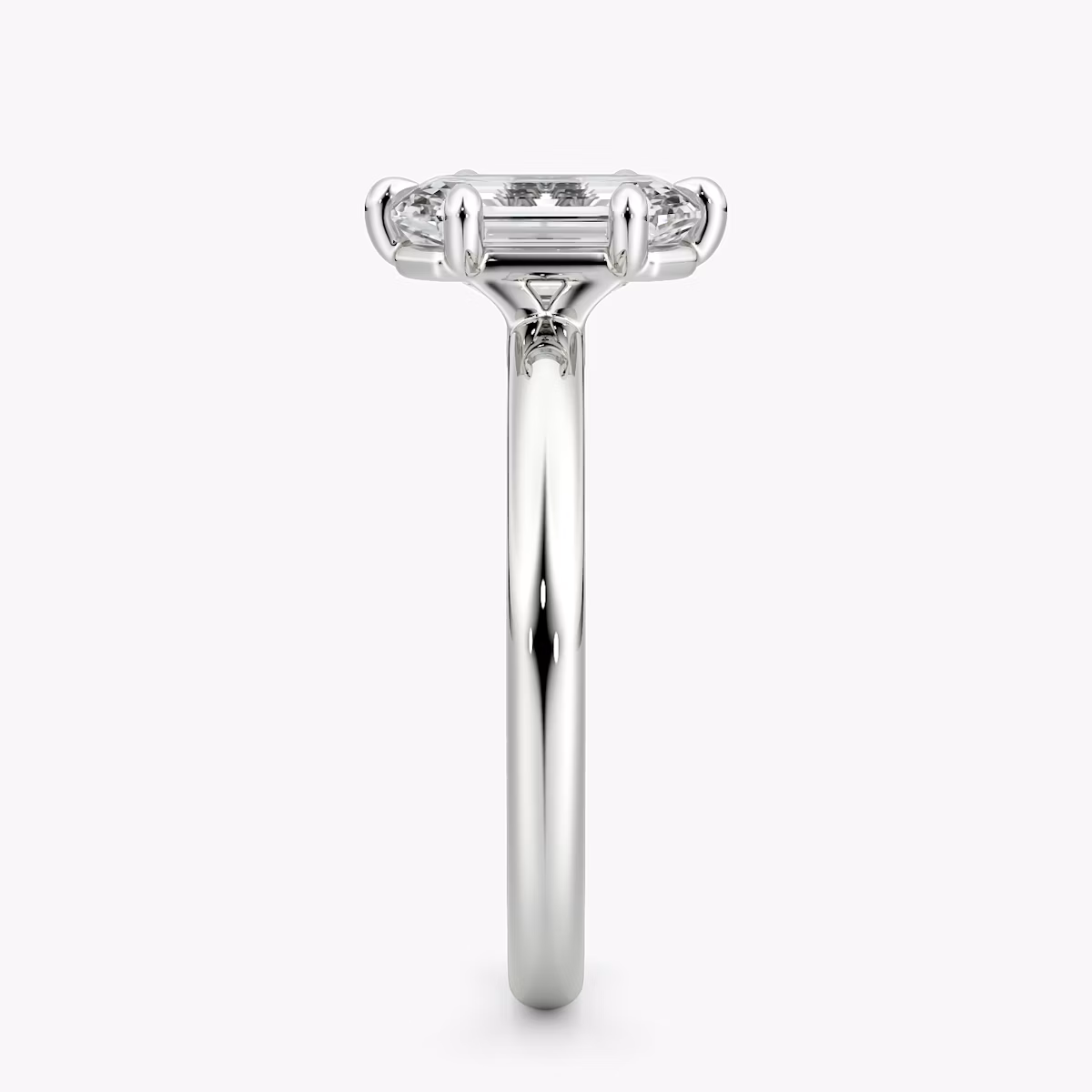 The Signature 6 Prong | Emerald | 18k | White Gold | bandAccent: Plain | bandWidth: large | hiddenHalo: no | diamondOrientation: vertical | caratWeight: other
