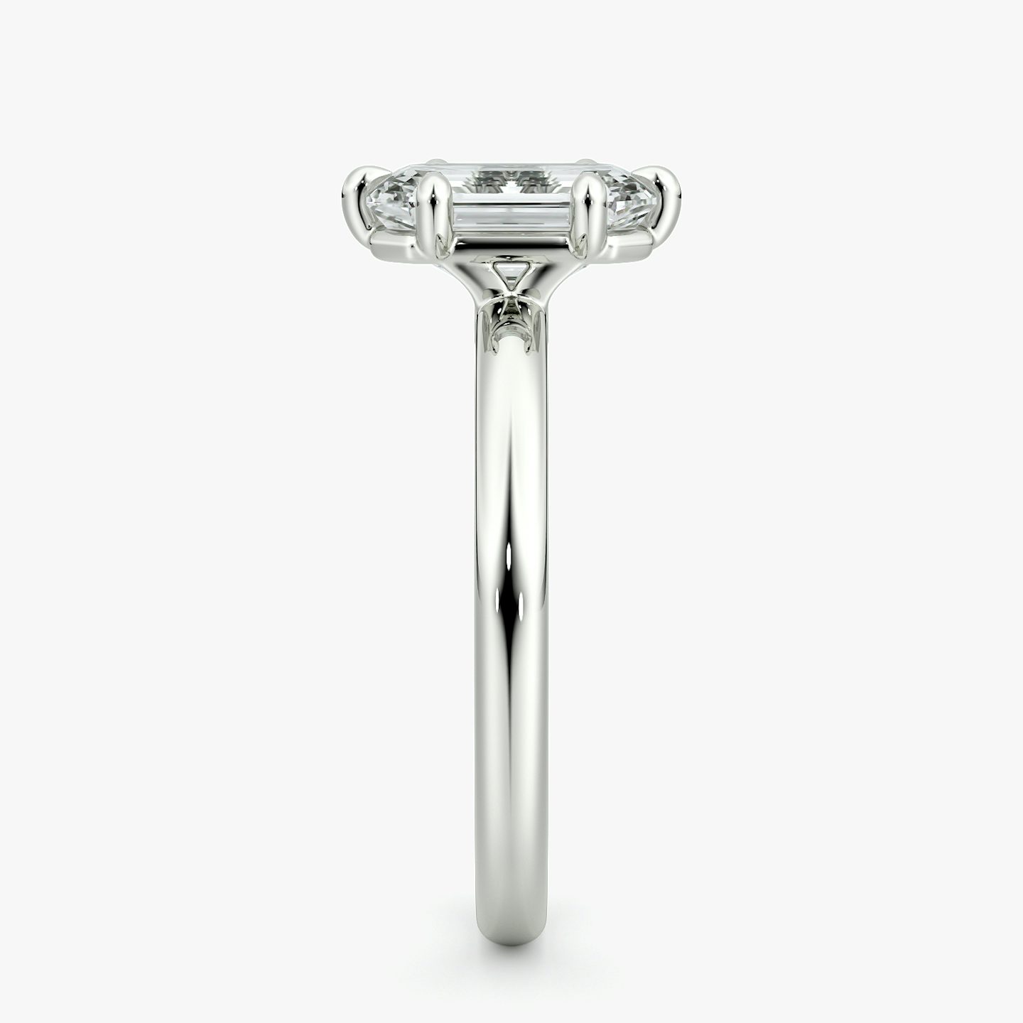 The Signature 6 Prong | Emerald | 18k | White Gold | bandAccent: Plain | bandWidth: large | hiddenHalo: no | diamondOrientation: vertical | caratWeight: other