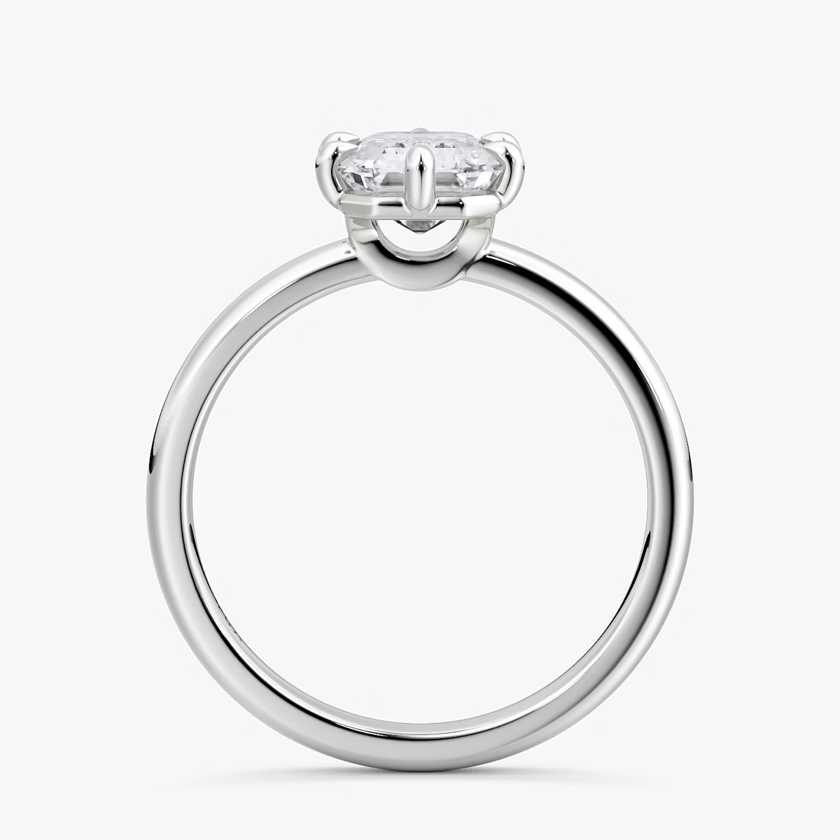 The Signature 6 Prong | Emerald | 18k | White Gold | bandAccent: Plain | bandWidth: large | hiddenHalo: no | diamondOrientation: vertical | caratWeight: other