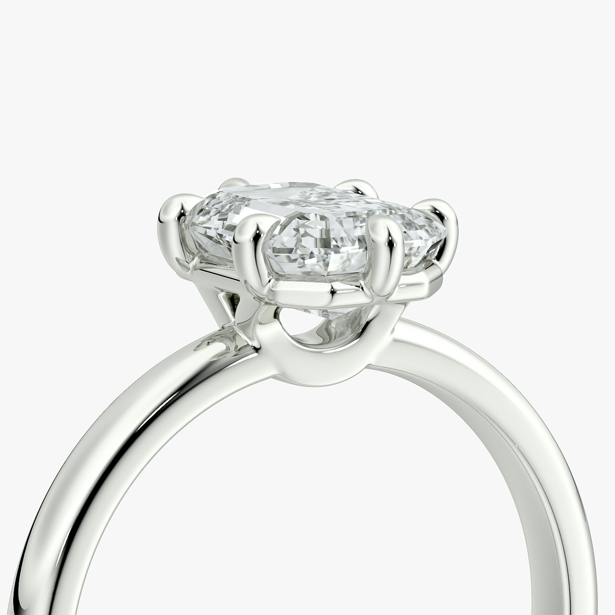 The Signature 6 Prong | Emerald | 18k | White Gold | bandAccent: Plain | bandWidth: large | hiddenHalo: no | diamondOrientation: vertical | caratWeight: other